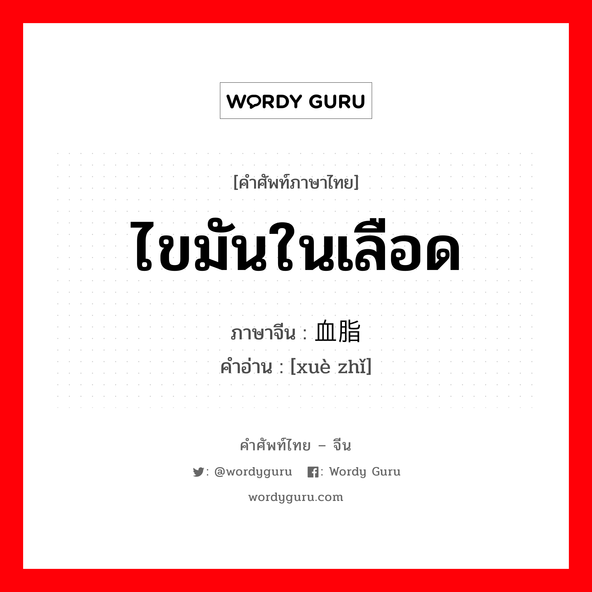 ไขมันในเลือด ภาษาจีนคืออะไร, คำศัพท์ภาษาไทย - จีน ไขมันในเลือด ภาษาจีน 血脂 คำอ่าน [xuè zhǐ]