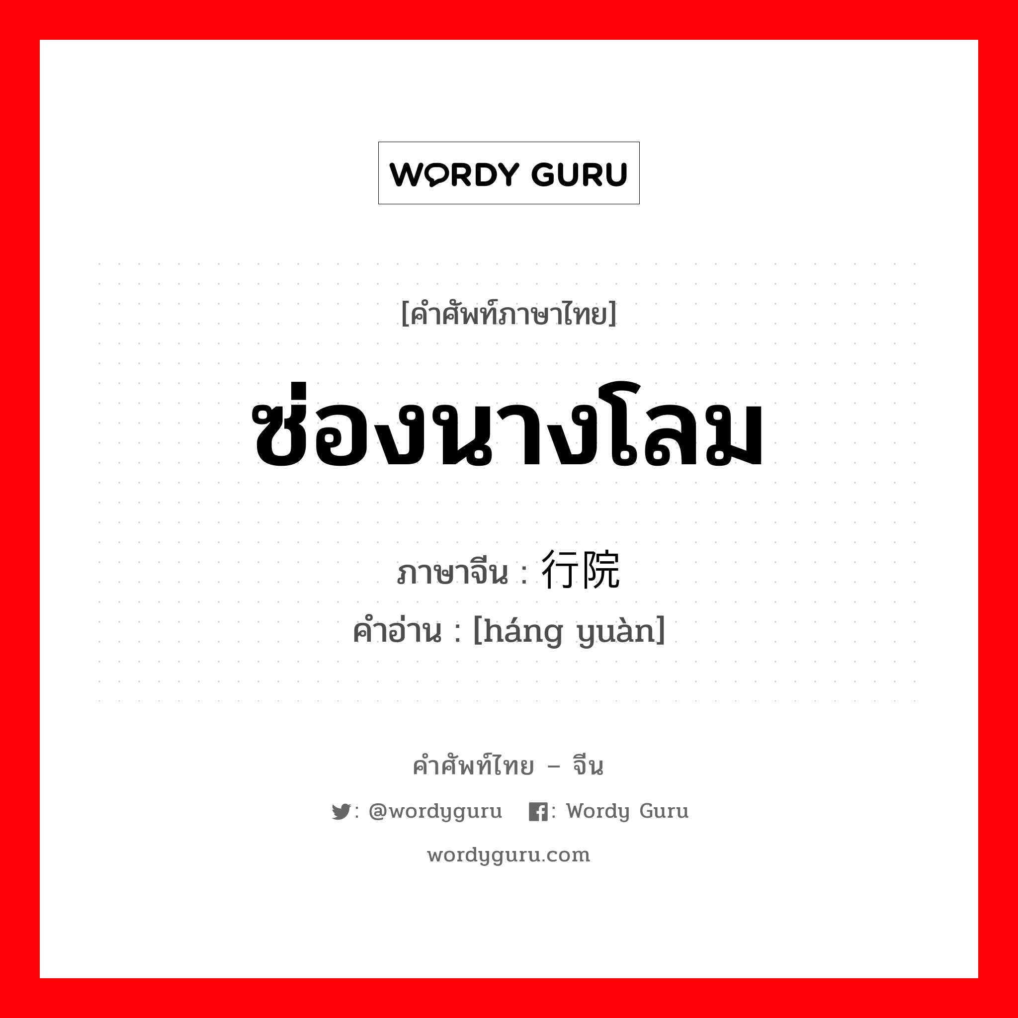 ซ่องนางโลม ภาษาจีนคืออะไร, คำศัพท์ภาษาไทย - จีน ซ่องนางโลม ภาษาจีน 行院 คำอ่าน [háng yuàn]