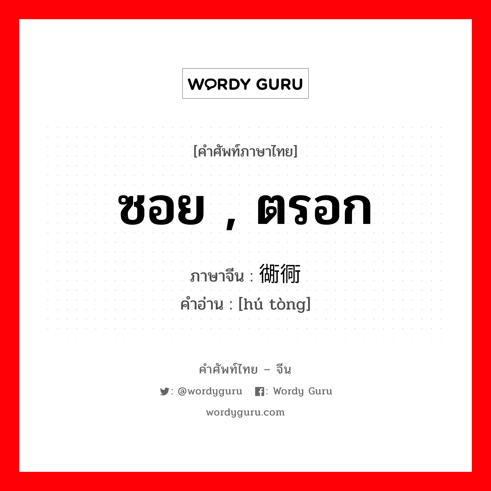 ซอย , ตรอก ภาษาจีนคืออะไร, คำศัพท์ภาษาไทย - จีน ซอย , ตรอก ภาษาจีน 衚衕 คำอ่าน [hú tòng]