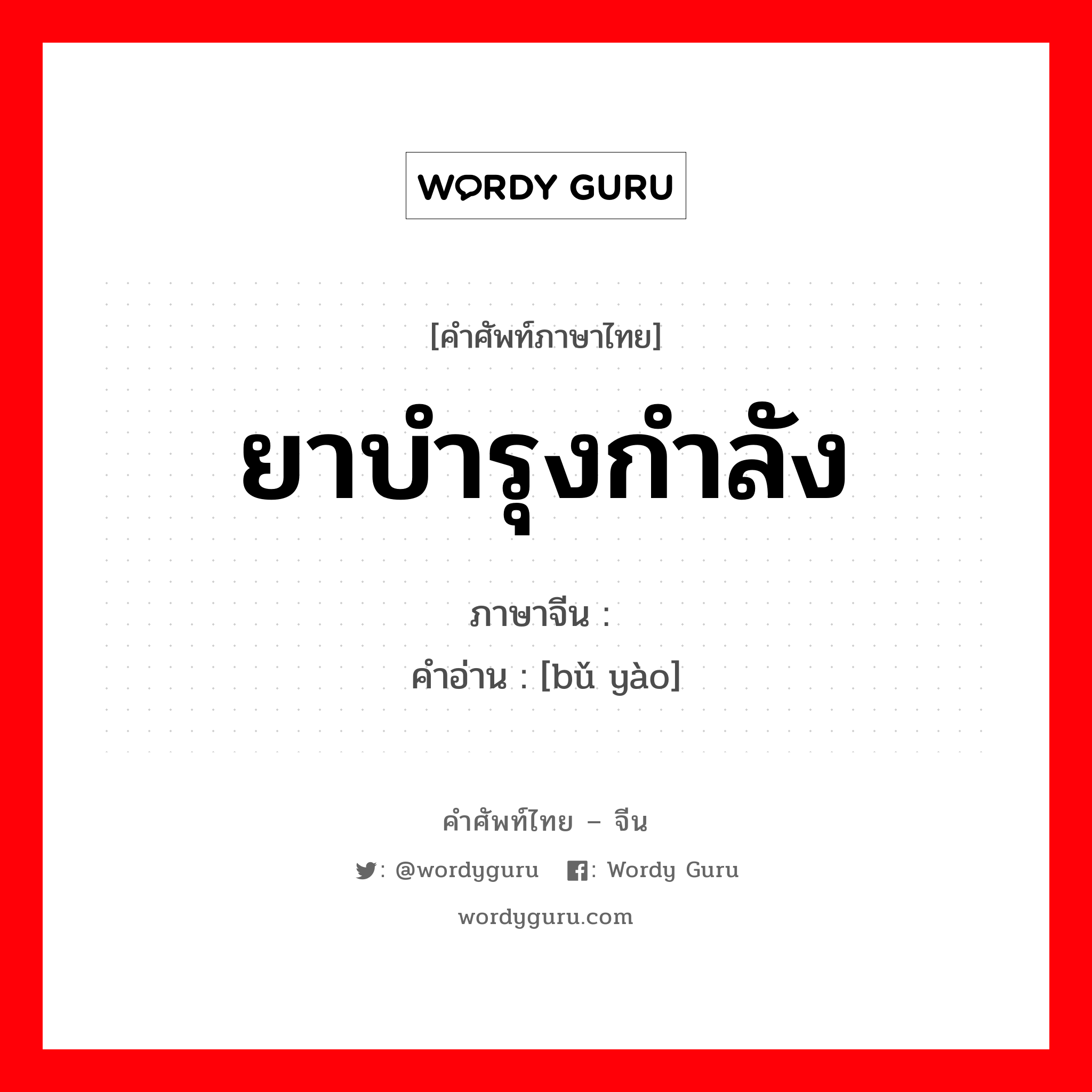 ยาบำรุงกำลัง ภาษาจีนคืออะไร, คำศัพท์ภาษาไทย - จีน ยาบำรุงกำลัง ภาษาจีน 补药 คำอ่าน [bǔ yào]