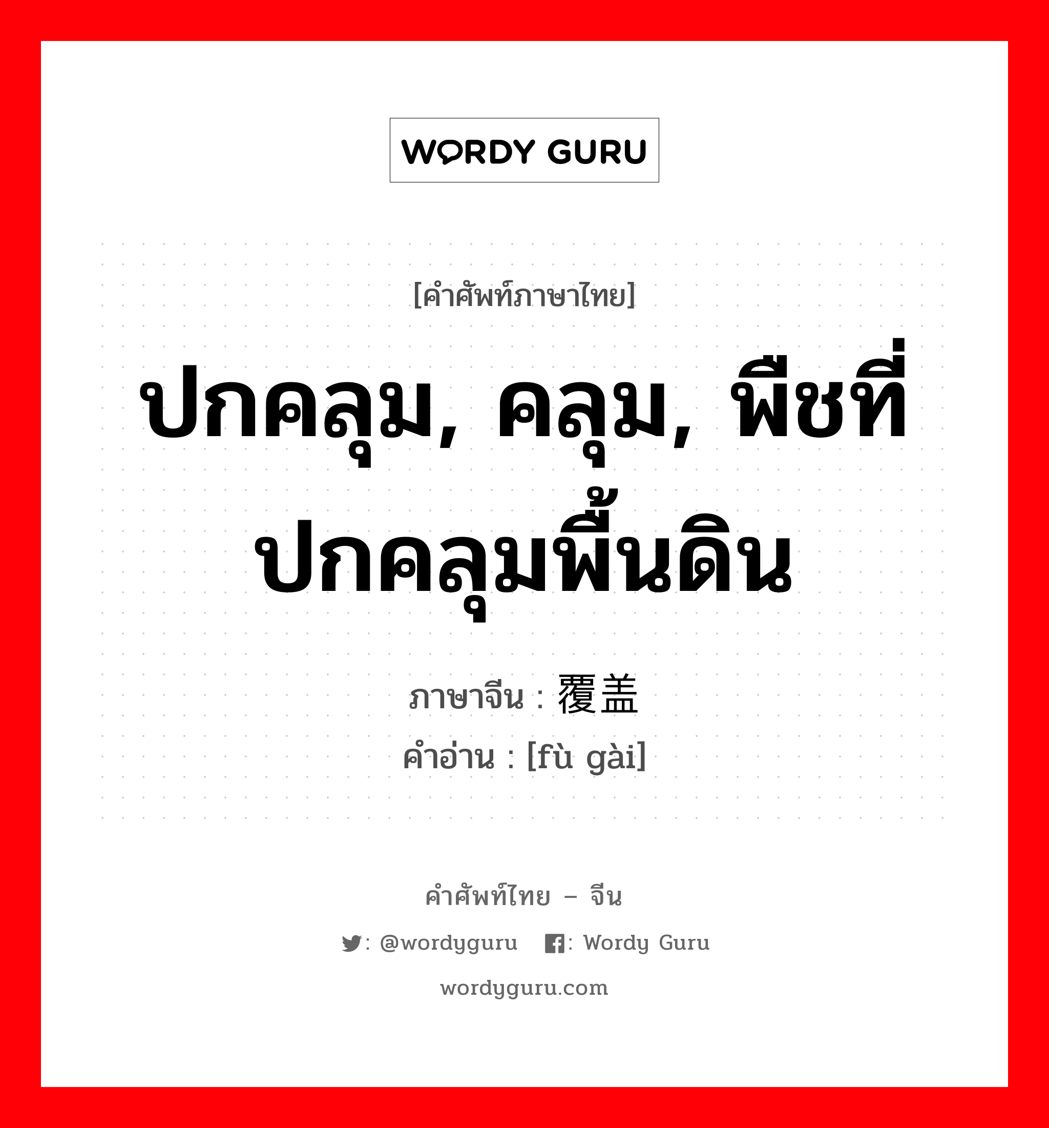 ปกคลุม, คลุม, พืชที่ปกคลุมพื้นดิน ภาษาจีนคืออะไร, คำศัพท์ภาษาไทย - จีน ปกคลุม, คลุม, พืชที่ปกคลุมพื้นดิน ภาษาจีน 覆盖 คำอ่าน [fù gài]