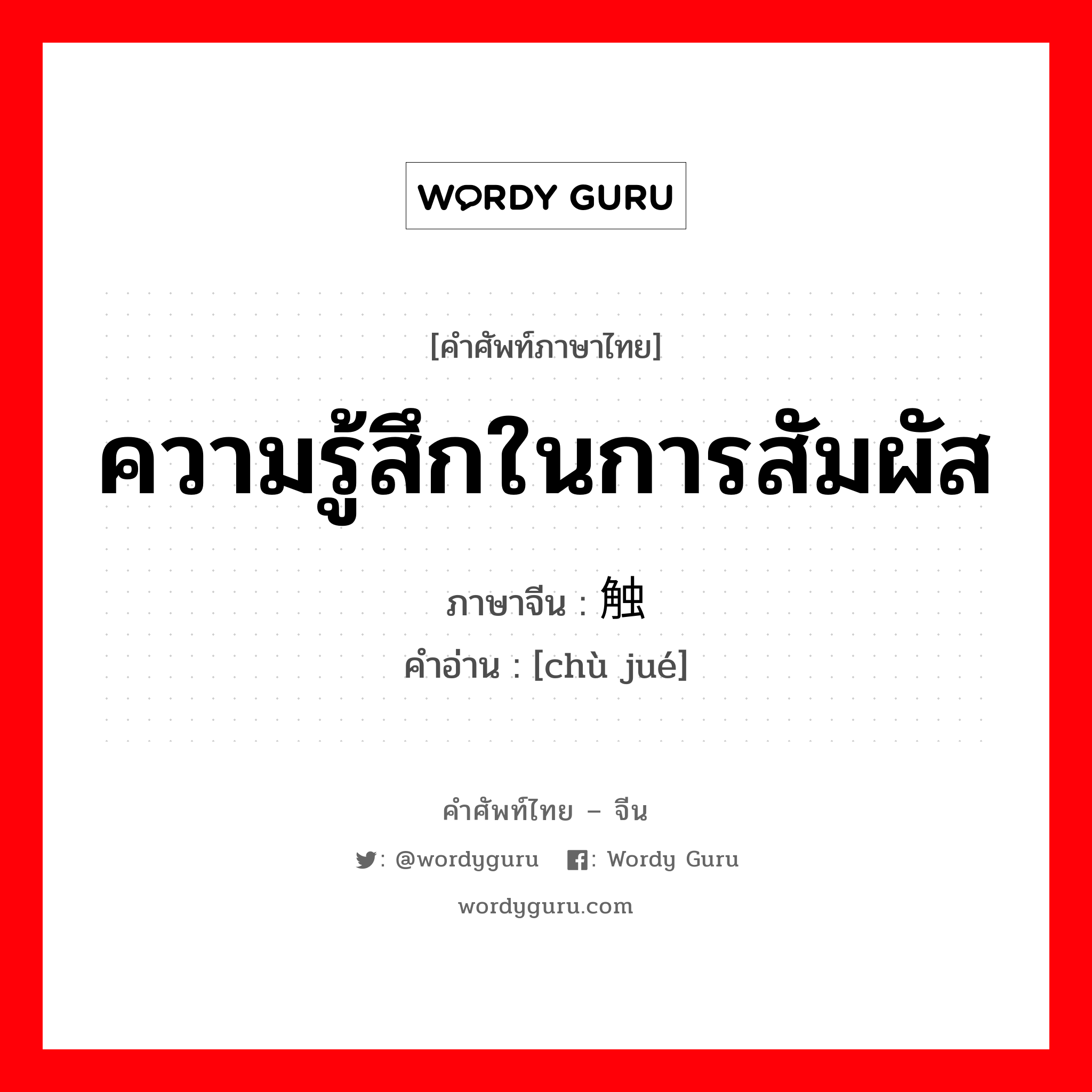 ความรู้สึกในการสัมผัส ภาษาจีนคืออะไร, คำศัพท์ภาษาไทย - จีน ความรู้สึกในการสัมผัส ภาษาจีน 触觉 คำอ่าน [chù jué]