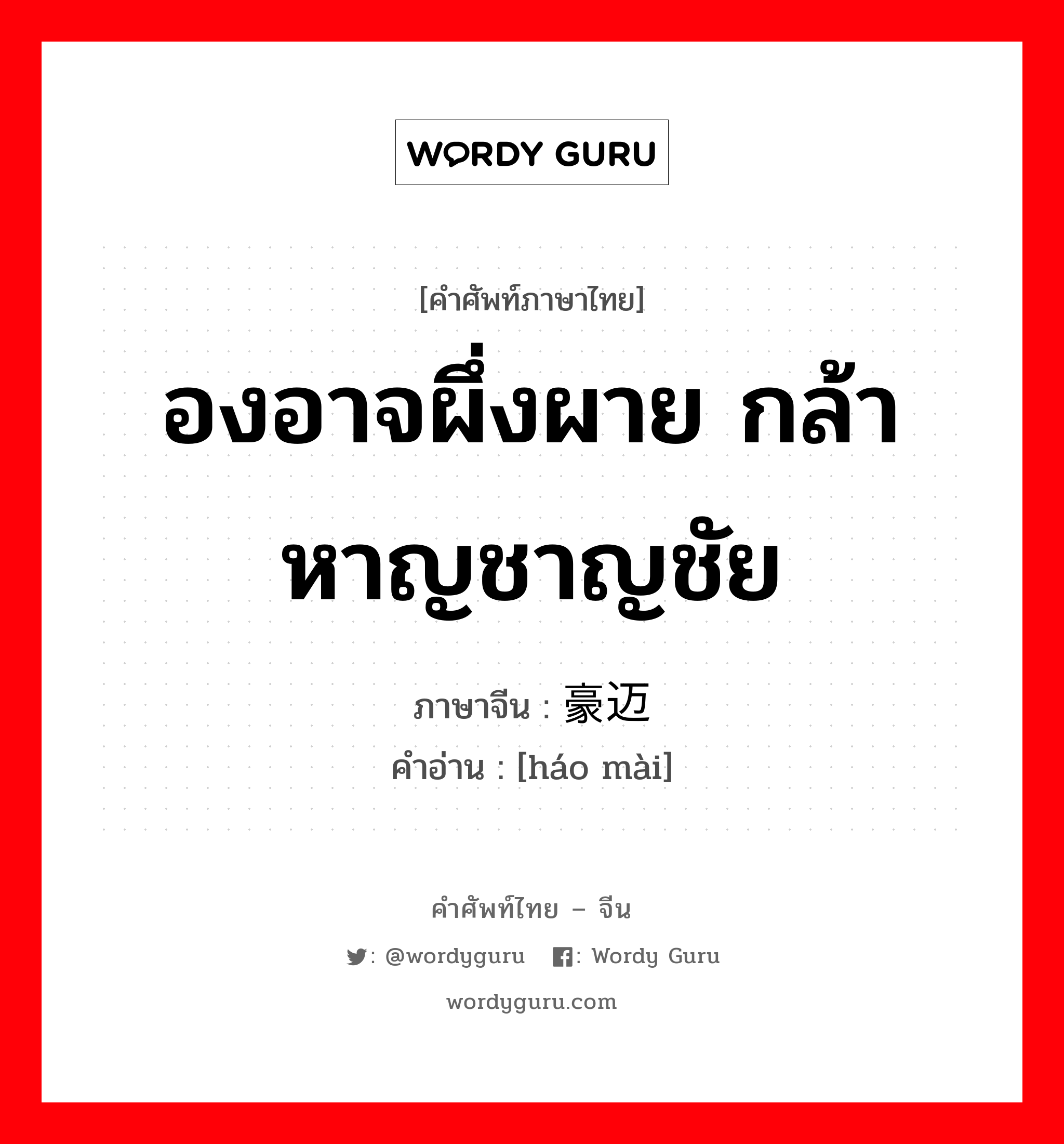 องอาจผึ่งผาย กล้าหาญชาญชัย ภาษาจีนคืออะไร, คำศัพท์ภาษาไทย - จีน องอาจผึ่งผาย กล้าหาญชาญชัย ภาษาจีน 豪迈 คำอ่าน [háo mài]