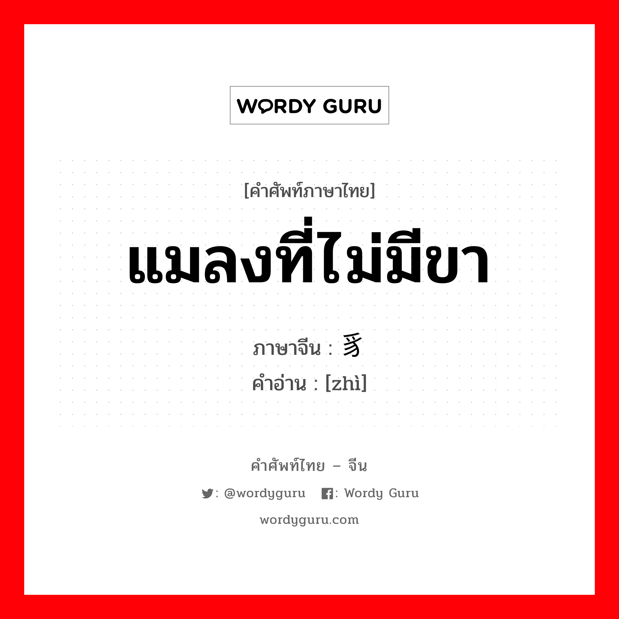 แมลงที่ไม่มีขา ภาษาจีนคืออะไร, คำศัพท์ภาษาไทย - จีน แมลงที่ไม่มีขา ภาษาจีน 豸 คำอ่าน [zhì]