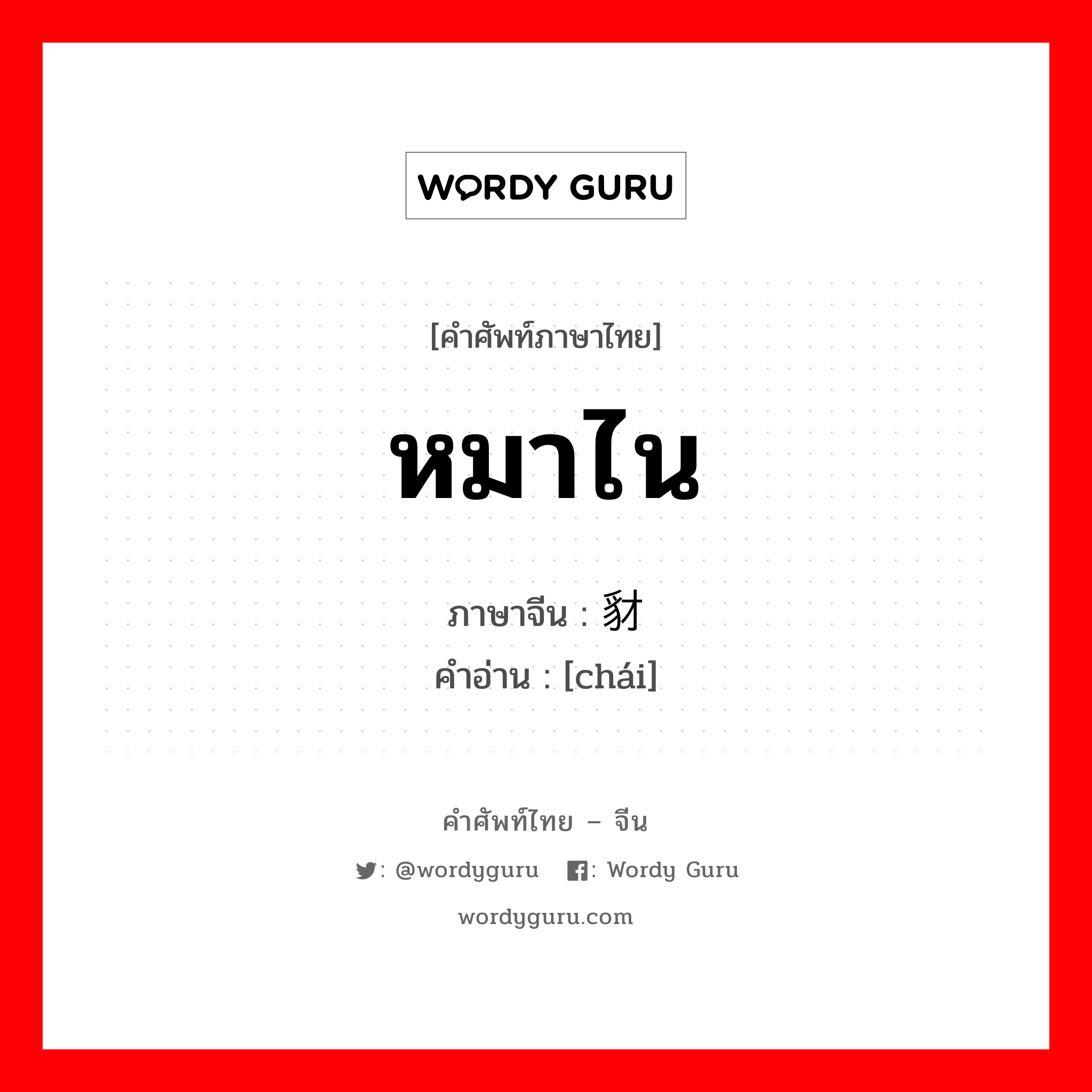 หมาไน ภาษาจีนคืออะไร, คำศัพท์ภาษาไทย - จีน หมาไน ภาษาจีน 豺 คำอ่าน [chái]