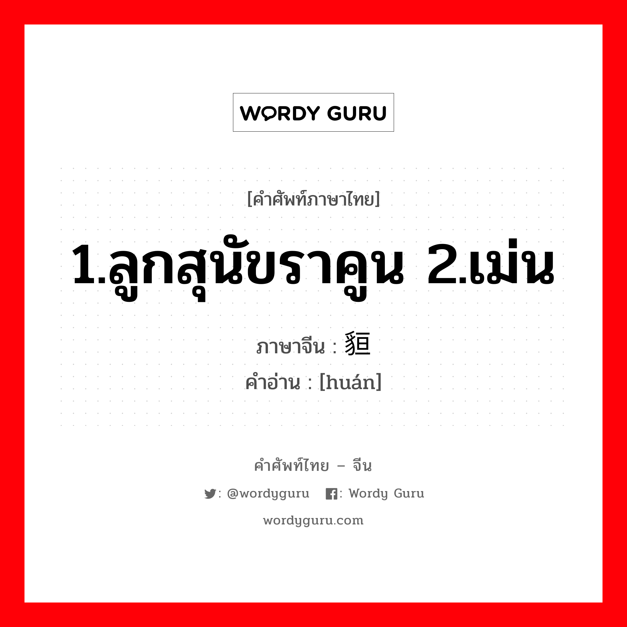 1.ลูกสุนัขราคูน 2.เม่น ภาษาจีนคืออะไร, คำศัพท์ภาษาไทย - จีน 1.ลูกสุนัขราคูน 2.เม่น ภาษาจีน 貆 คำอ่าน [huán]