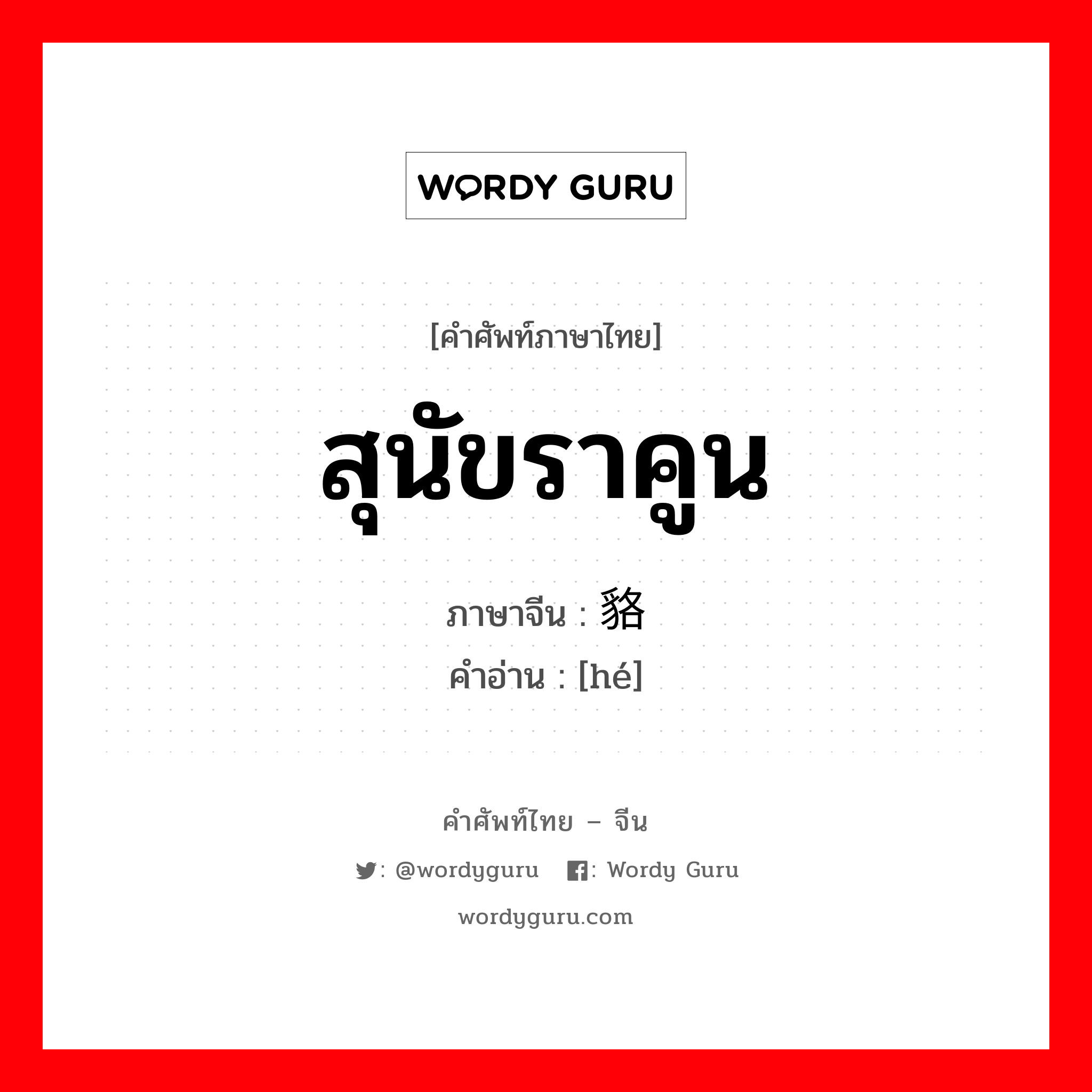 สุนัขราคูน ภาษาจีนคืออะไร, คำศัพท์ภาษาไทย - จีน สุนัขราคูน ภาษาจีน 貉 คำอ่าน [hé]