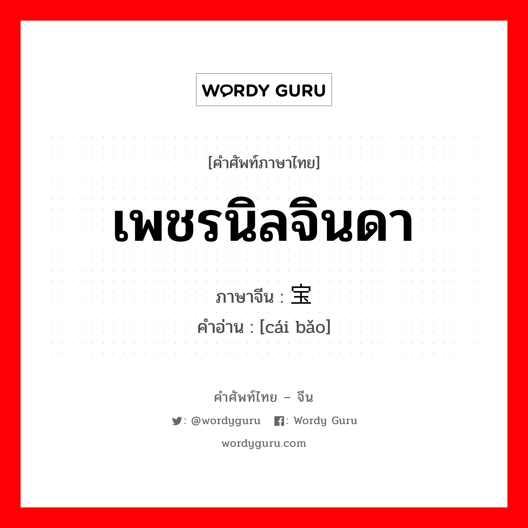 เพชรนิลจินดา ภาษาจีนคืออะไร, คำศัพท์ภาษาไทย - จีน เพชรนิลจินดา ภาษาจีน 财宝 คำอ่าน [cái bǎo]