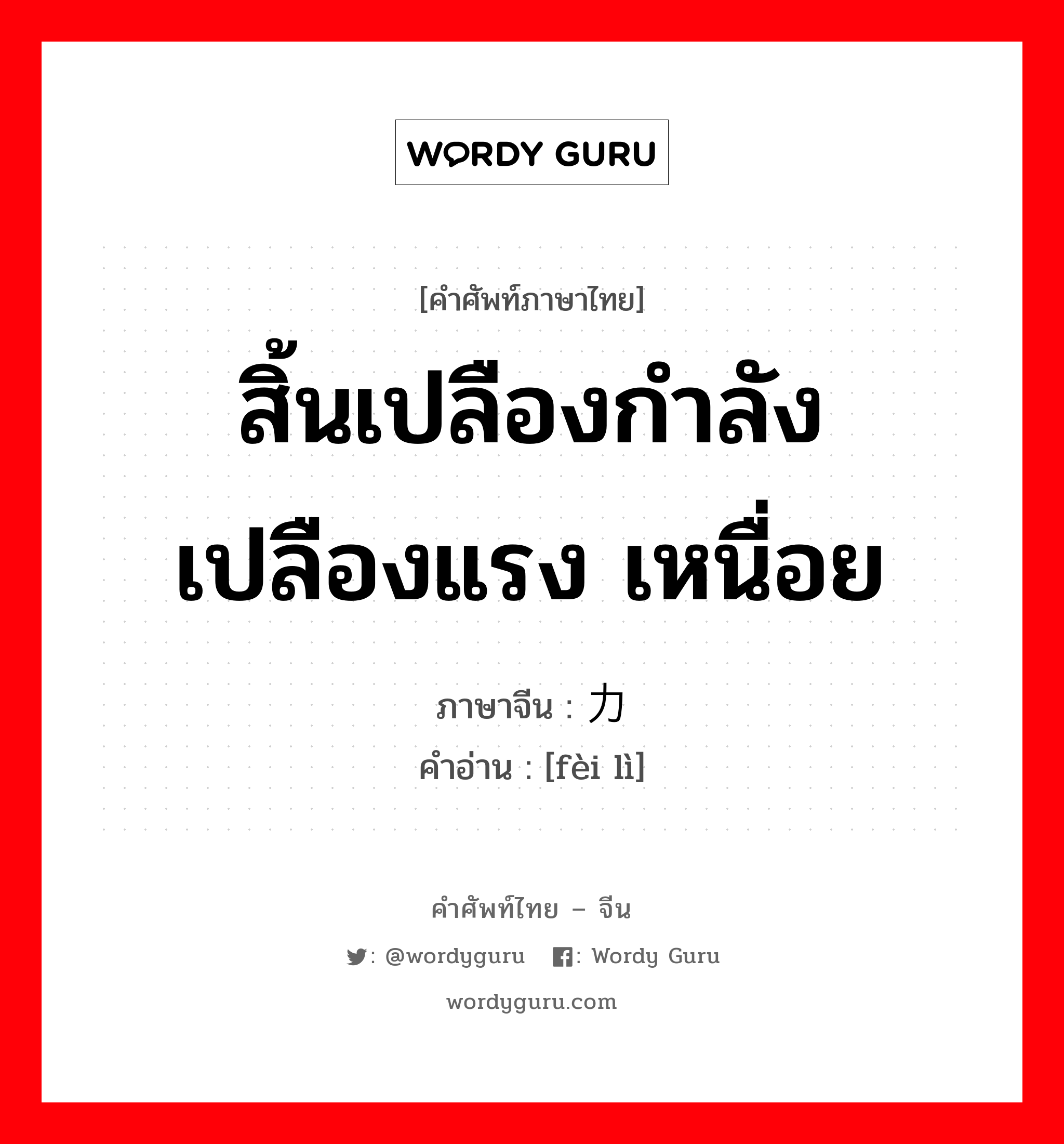 สิ้นเปลืองกำลัง เปลืองแรง เหนื่อย ภาษาจีนคืออะไร, คำศัพท์ภาษาไทย - จีน สิ้นเปลืองกำลัง เปลืองแรง เหนื่อย ภาษาจีน 费力 คำอ่าน [fèi lì]