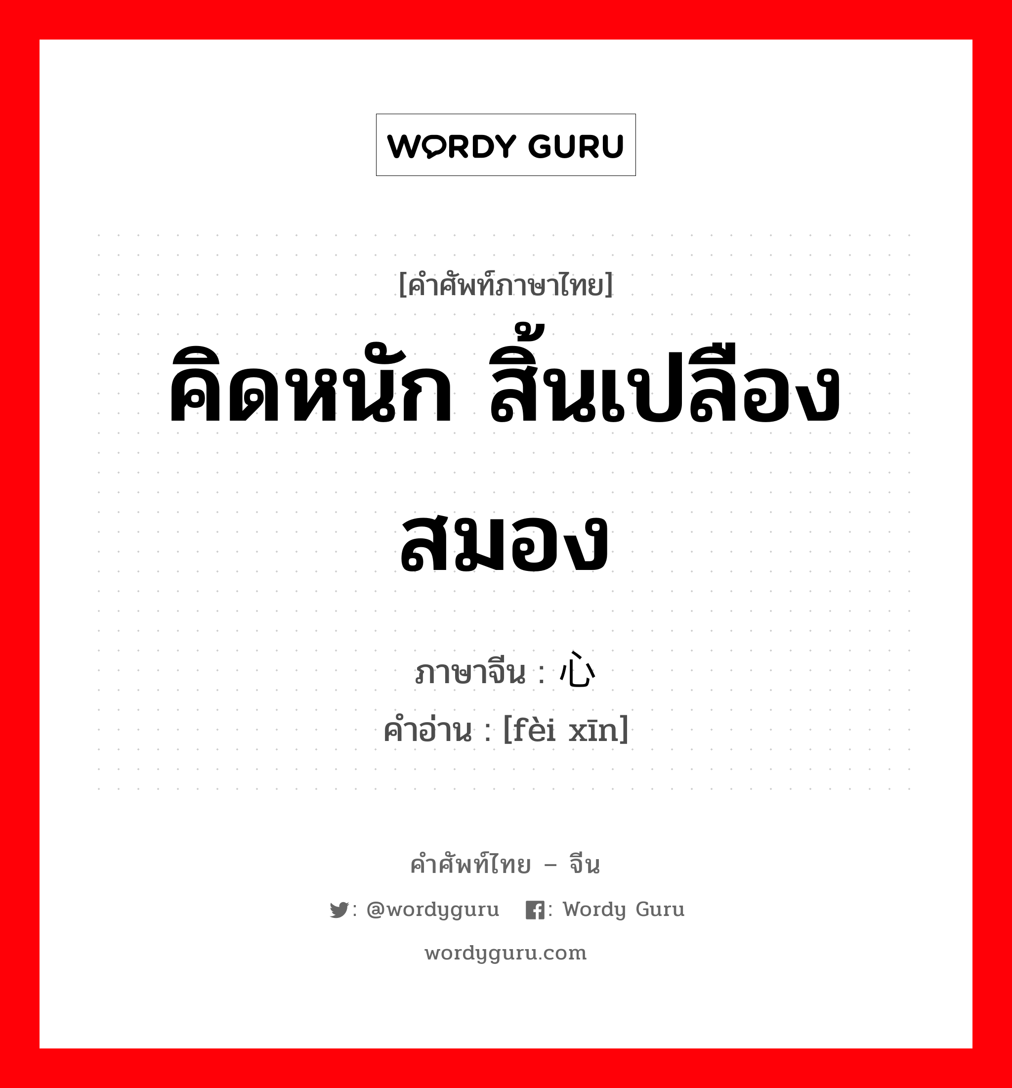 คิดหนัก สิ้นเปลืองสมอง ภาษาจีนคืออะไร, คำศัพท์ภาษาไทย - จีน คิดหนัก สิ้นเปลืองสมอง ภาษาจีน 费心 คำอ่าน [fèi xīn]