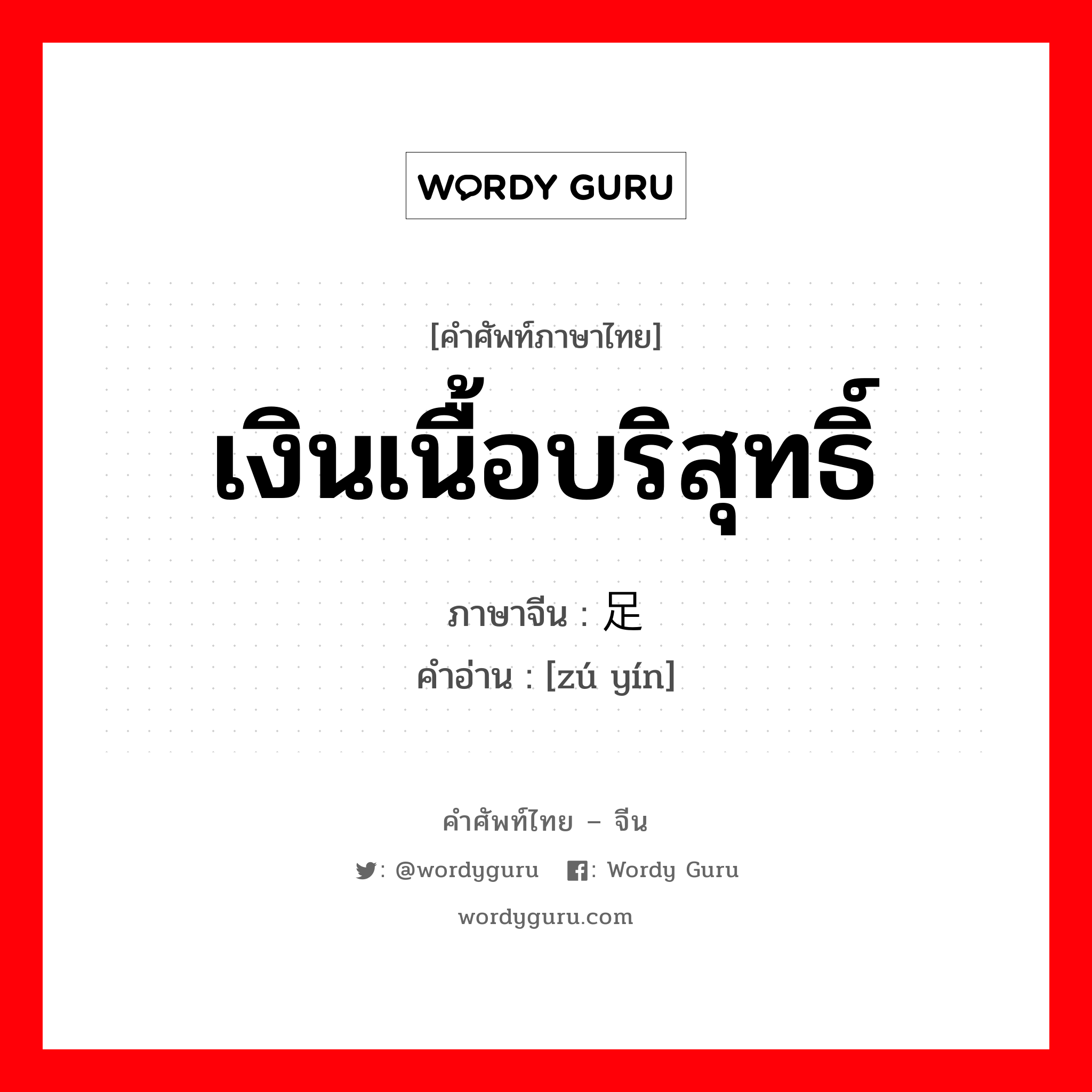 足银 ภาษาไทย?, คำศัพท์ภาษาไทย - จีน 足银 ภาษาจีน เงินเนื้อบริสุทธิ์ คำอ่าน [zú yín]