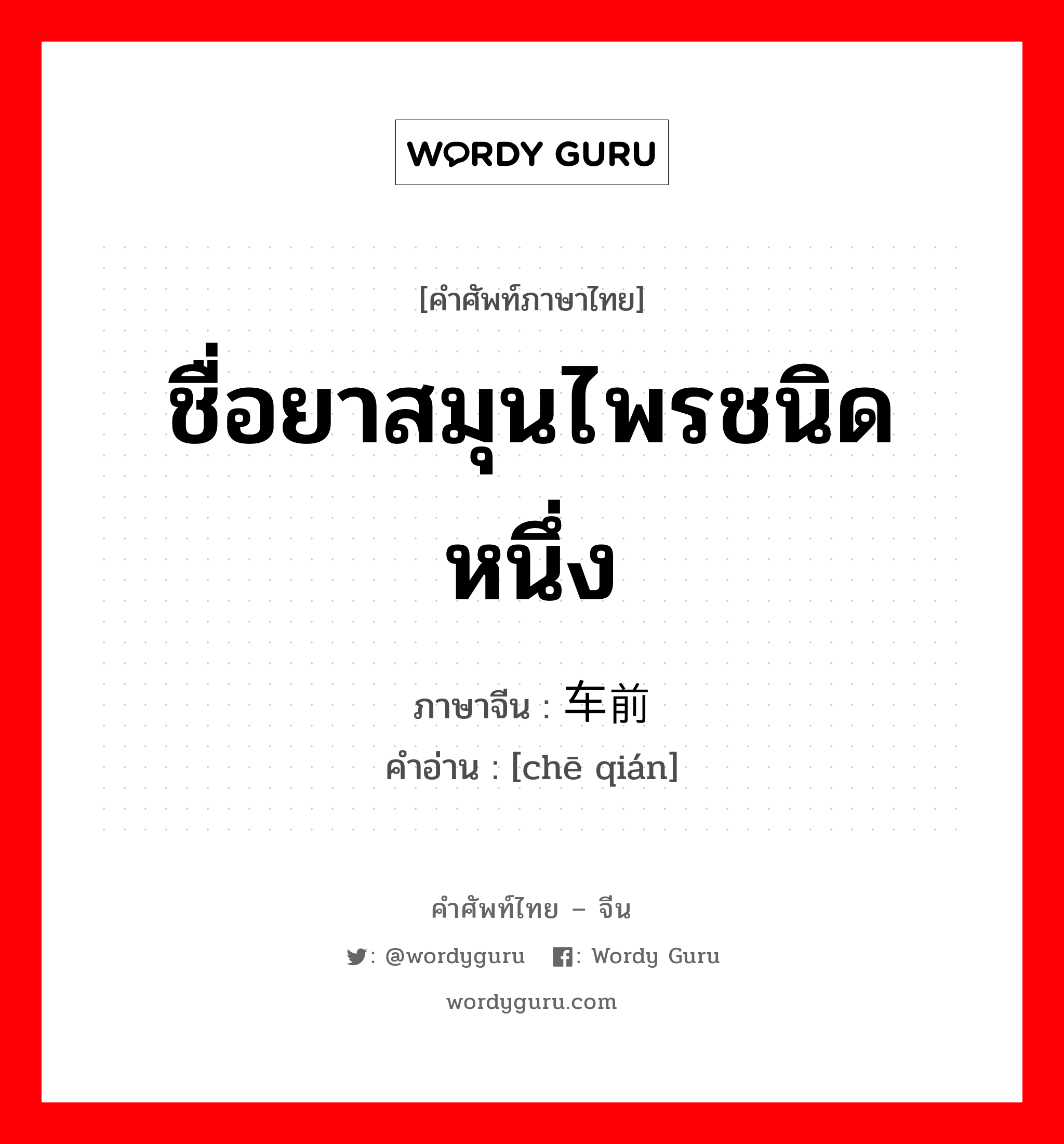 ชื่อยาสมุนไพรชนิดหนึ่ง ภาษาจีนคืออะไร, คำศัพท์ภาษาไทย - จีน ชื่อยาสมุนไพรชนิดหนึ่ง ภาษาจีน 车前 คำอ่าน [chē qián]