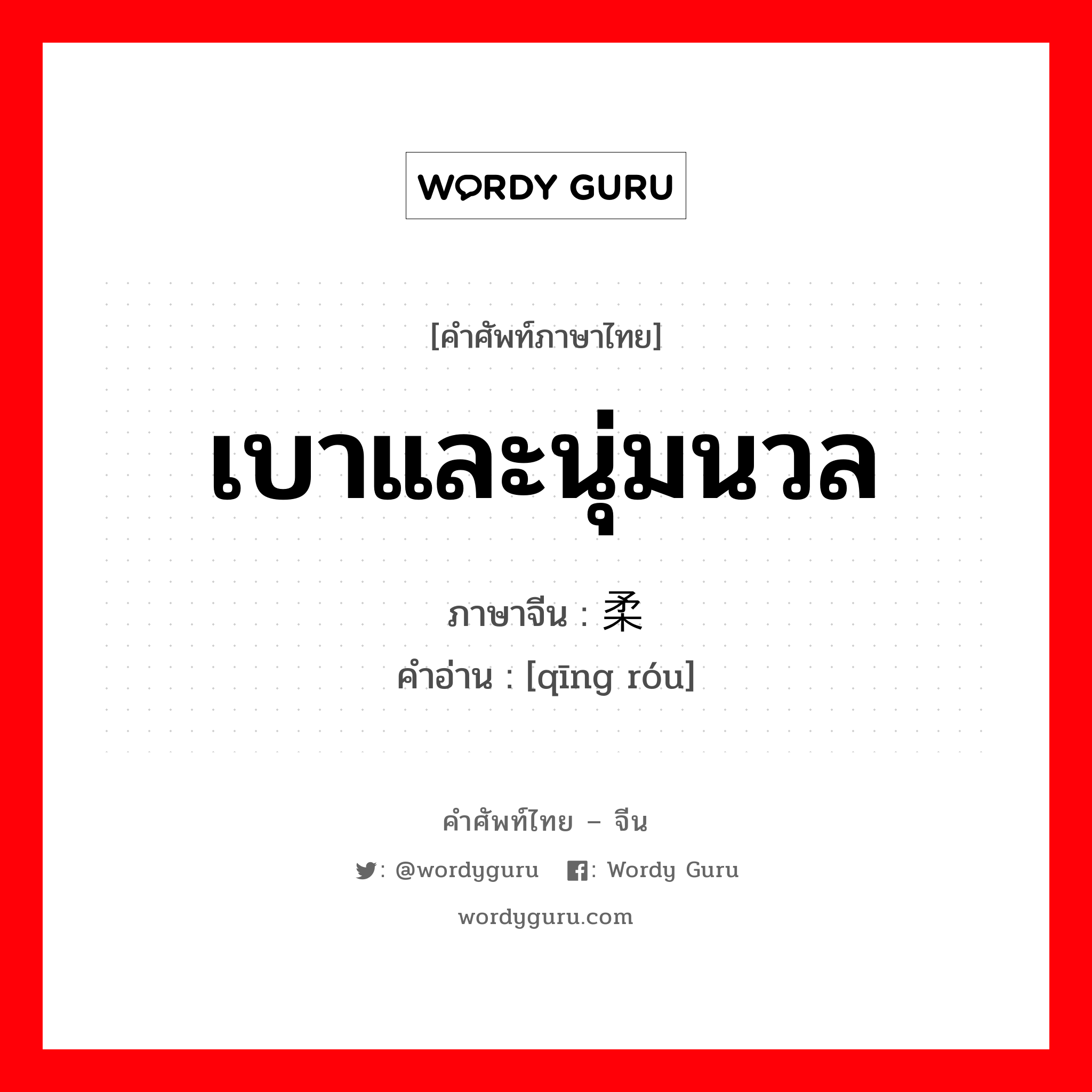 เบาและนุ่มนวล ภาษาจีนคืออะไร, คำศัพท์ภาษาไทย - จีน เบาและนุ่มนวล ภาษาจีน 轻柔 คำอ่าน [qīng róu]