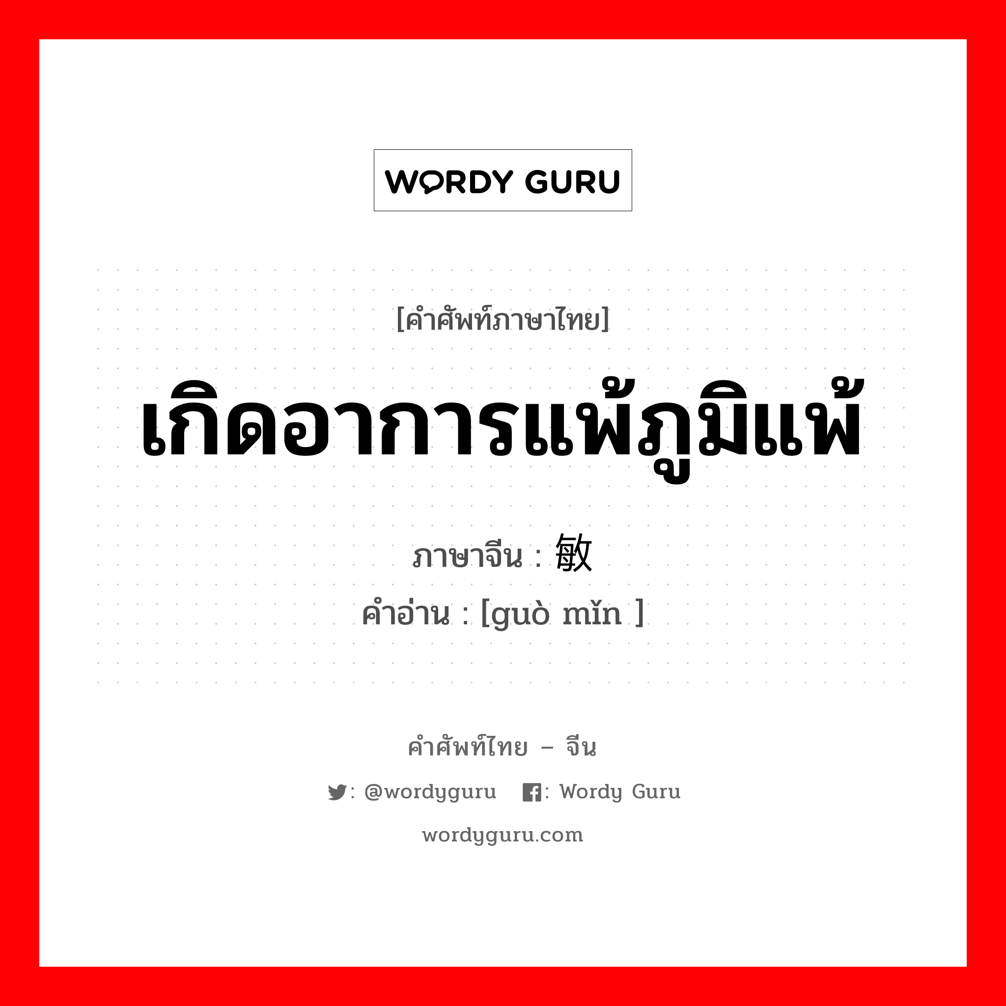 เกิดอาการแพ้ภูมิแพ้ ภาษาจีนคืออะไร, คำศัพท์ภาษาไทย - จีน เกิดอาการแพ้ภูมิแพ้ ภาษาจีน 过敏 คำอ่าน [guò mǐn ]