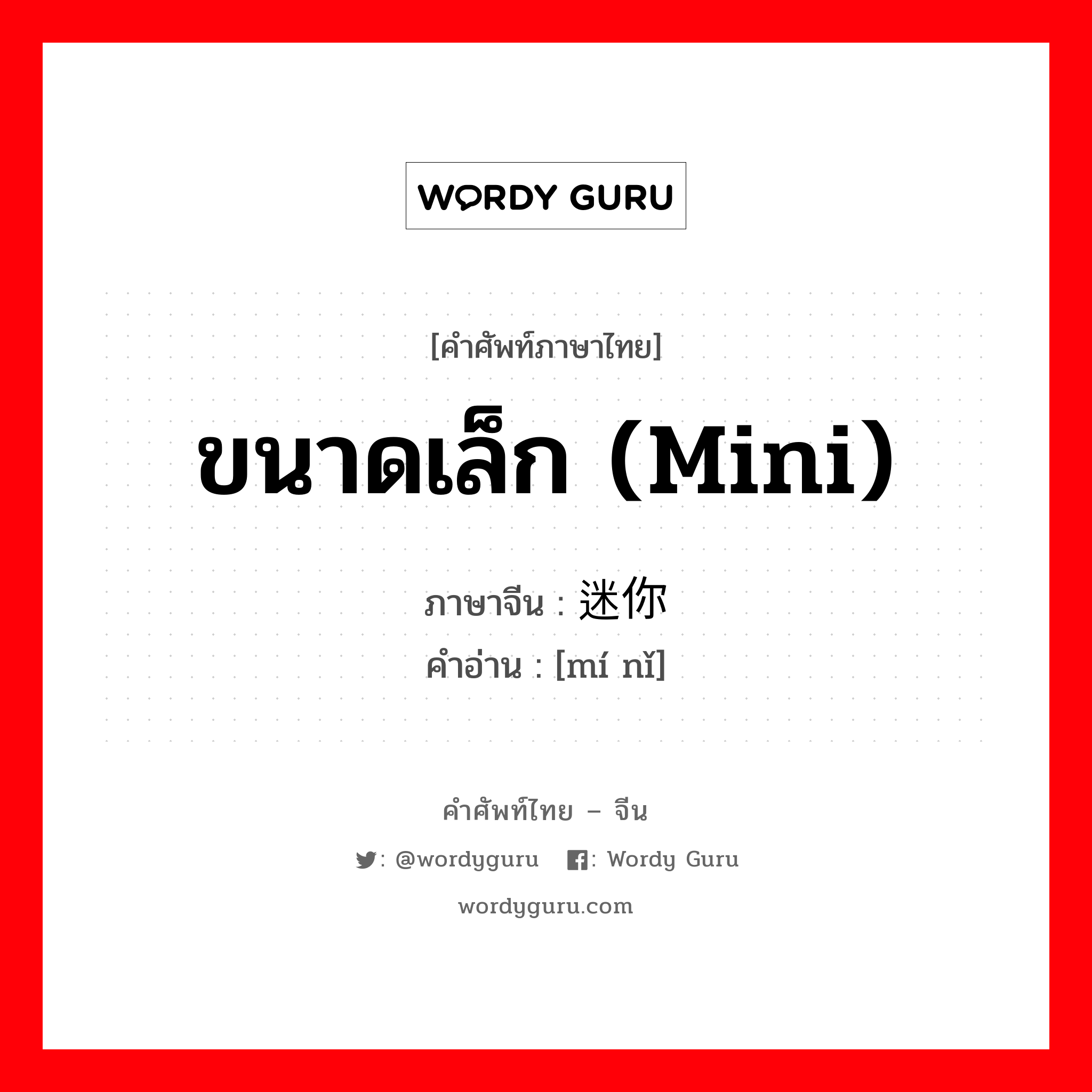 ขนาดเล็ก (mini) ภาษาจีนคืออะไร, คำศัพท์ภาษาไทย - จีน ขนาดเล็ก (mini) ภาษาจีน 迷你 คำอ่าน [mí nǐ]