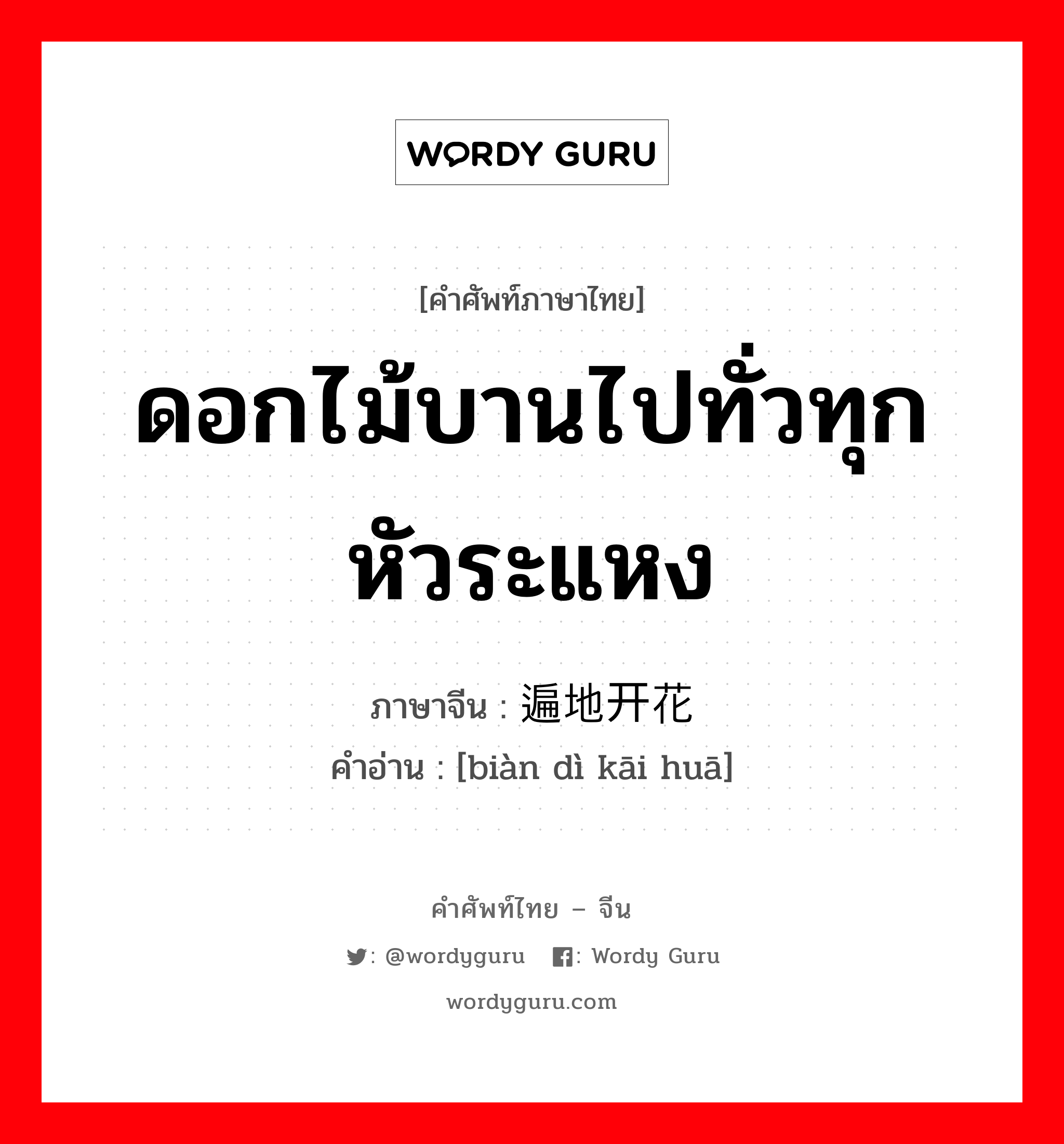 ดอกไม้บานไปทั่วทุกหัวระแหง ภาษาจีนคืออะไร, คำศัพท์ภาษาไทย - จีน ดอกไม้บานไปทั่วทุกหัวระแหง ภาษาจีน 遍地开花 คำอ่าน [biàn dì kāi huā]