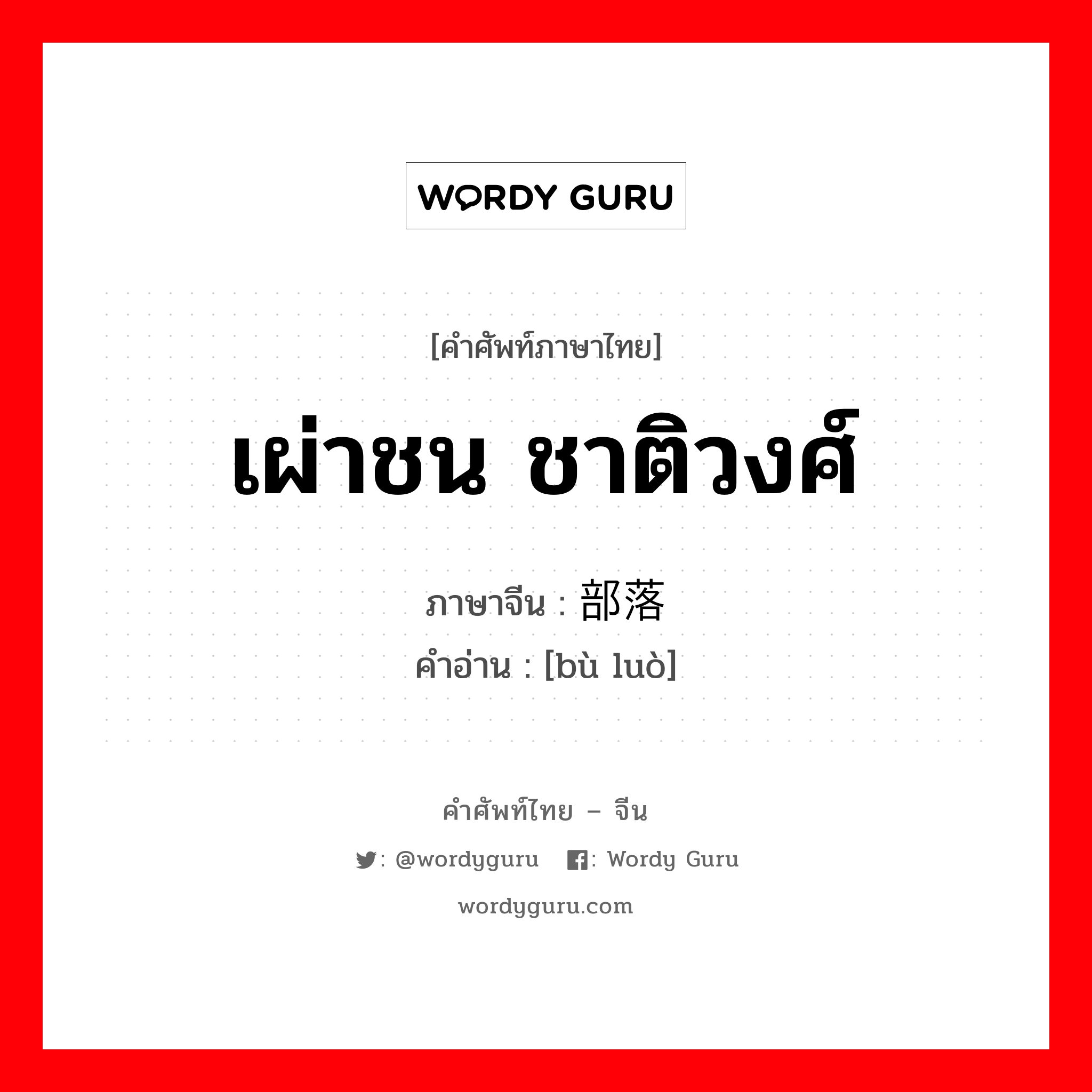 เผ่าชน ชาติวงศ์ ภาษาจีนคืออะไร, คำศัพท์ภาษาไทย - จีน เผ่าชน ชาติวงศ์ ภาษาจีน 部落 คำอ่าน [bù luò]