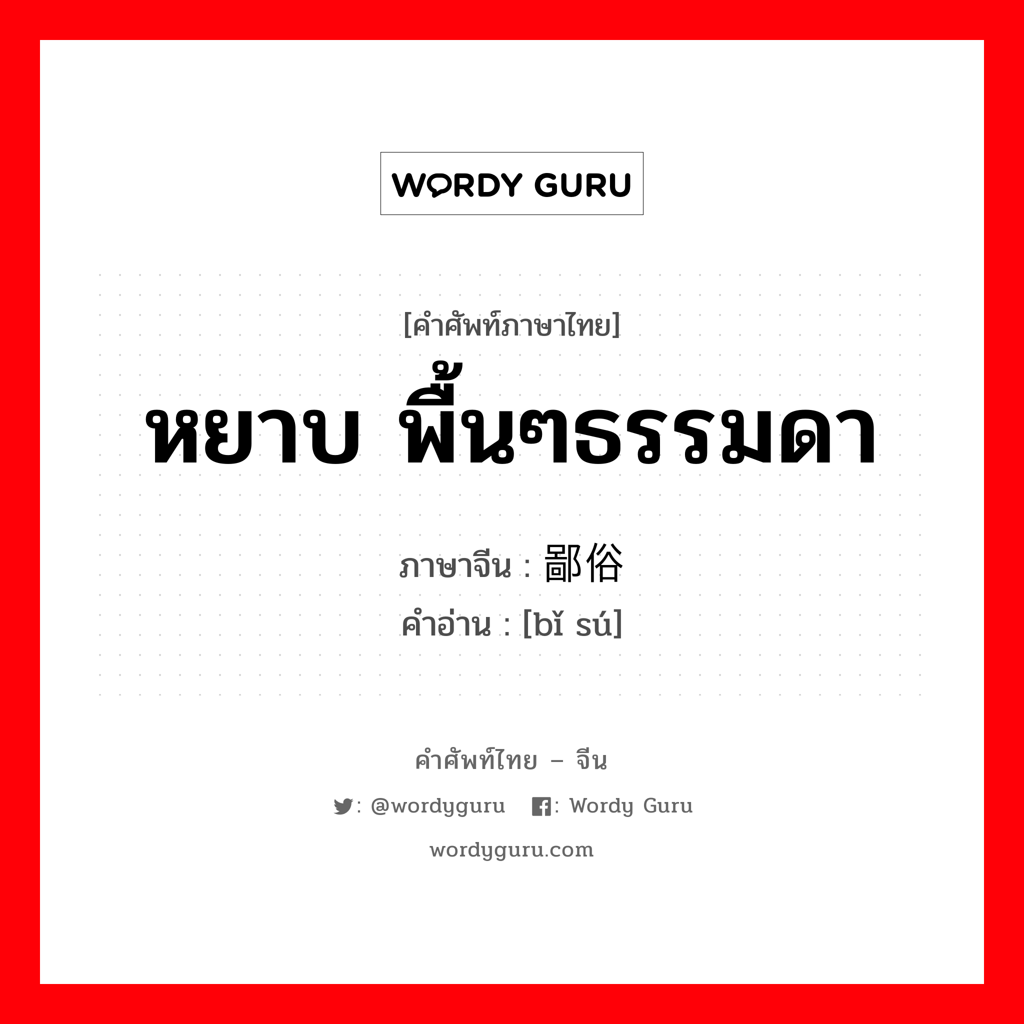 หยาบ พื้นๆธรรมดา ภาษาจีนคืออะไร, คำศัพท์ภาษาไทย - จีน หยาบ พื้นๆธรรมดา ภาษาจีน 鄙俗 คำอ่าน [bǐ sú]