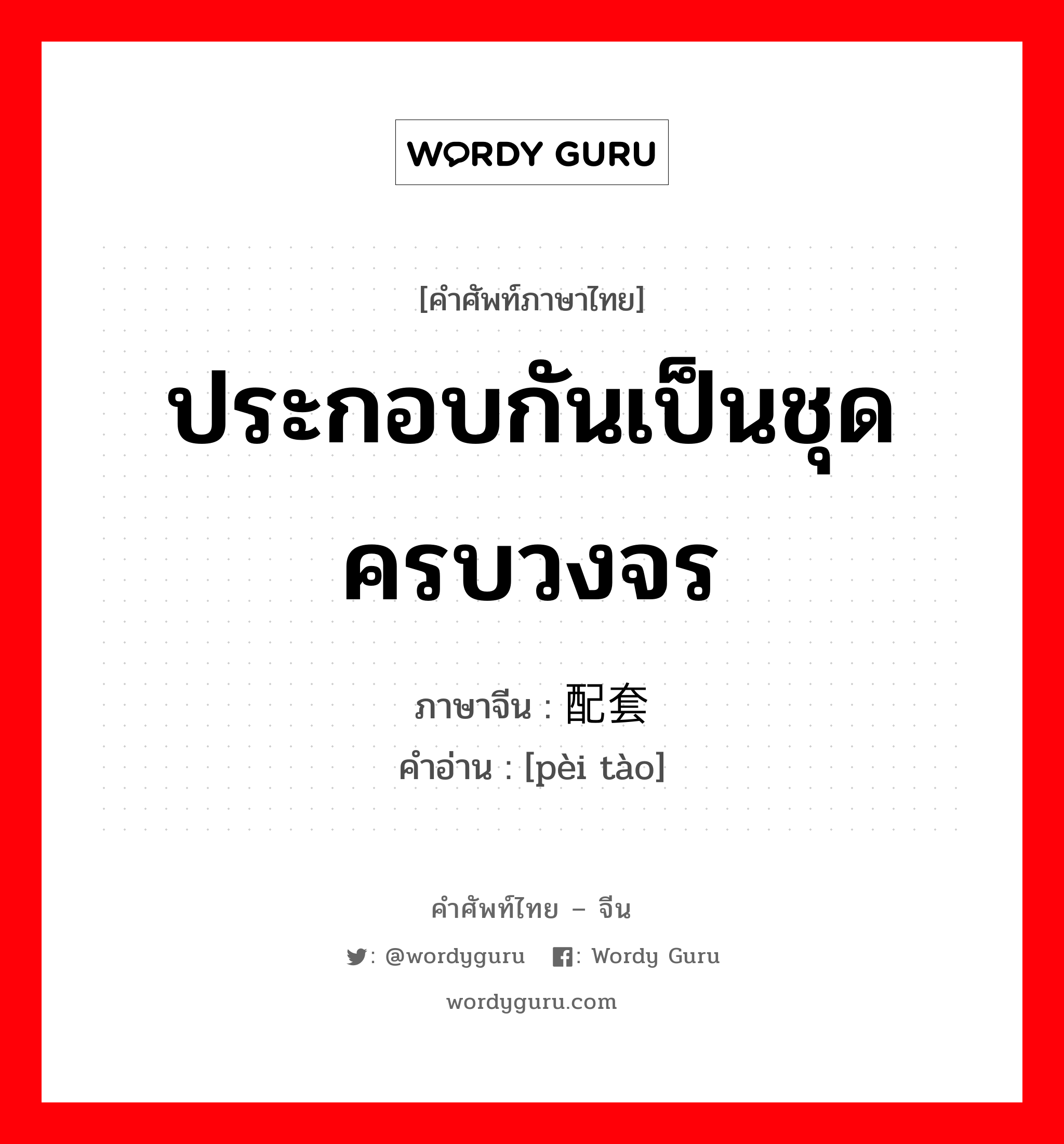 ประกอบกันเป็นชุดครบวงจร ภาษาจีนคืออะไร, คำศัพท์ภาษาไทย - จีน ประกอบกันเป็นชุดครบวงจร ภาษาจีน 配套 คำอ่าน [pèi tào]