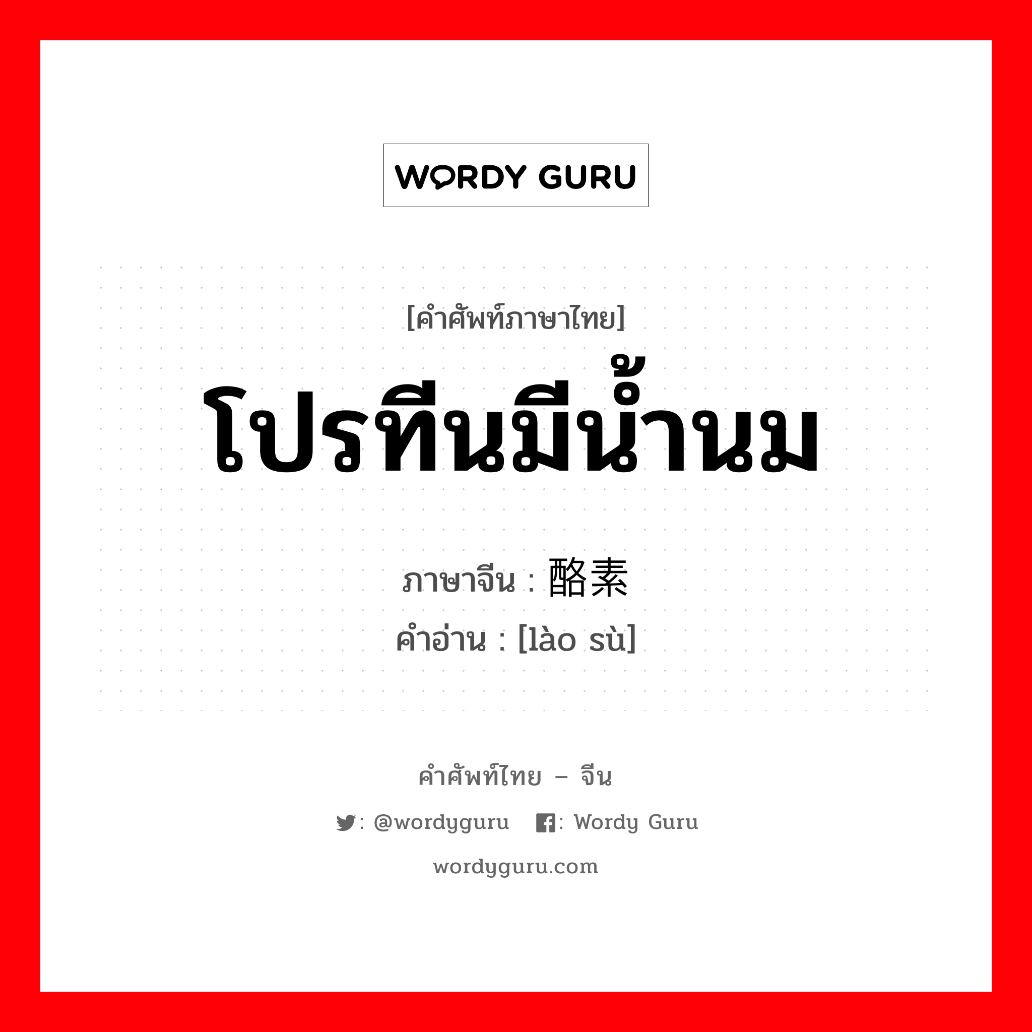 โปรทีนมีน้ำนม ภาษาจีนคืออะไร, คำศัพท์ภาษาไทย - จีน โปรทีนมีน้ำนม ภาษาจีน 酪素 คำอ่าน [lào sù]