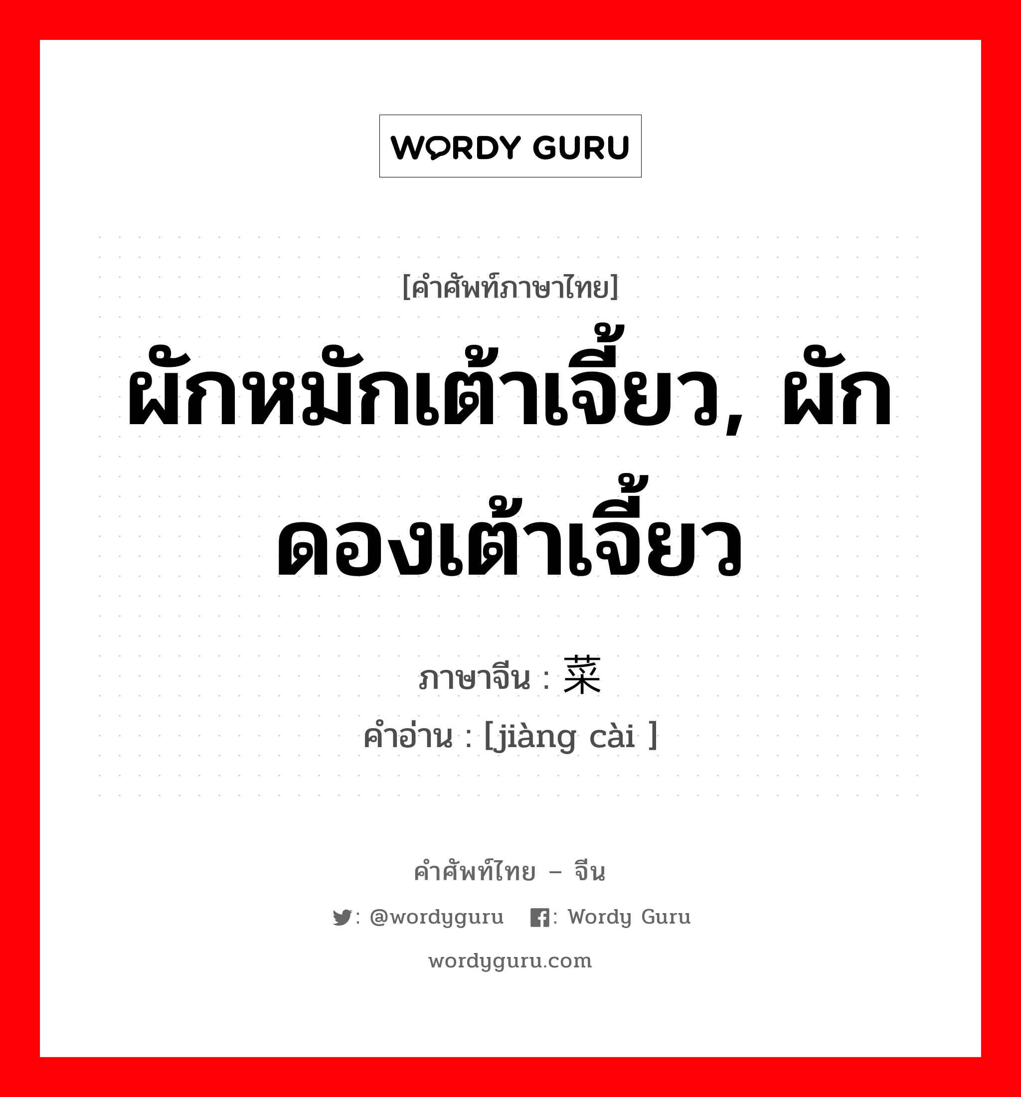 ผักหมักเต้าเจี้ยว, ผักดองเต้าเจี้ยว ภาษาจีนคืออะไร, คำศัพท์ภาษาไทย - จีน ผักหมักเต้าเจี้ยว, ผักดองเต้าเจี้ยว ภาษาจีน 酱菜 คำอ่าน [jiàng cài ]