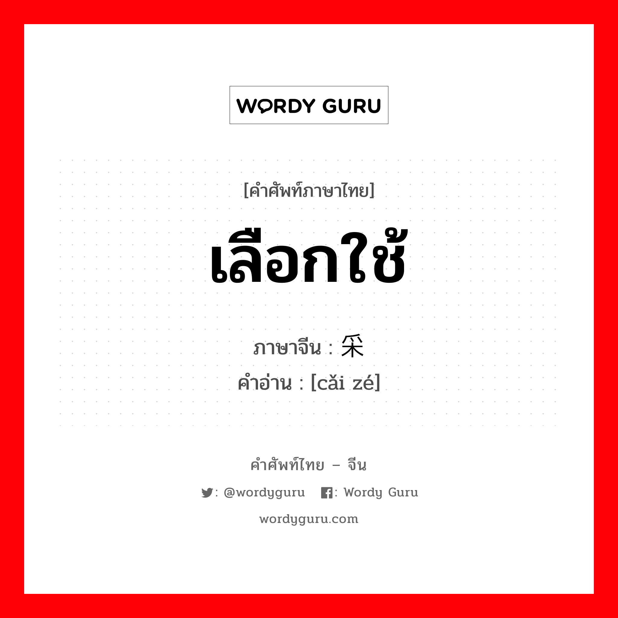 เลือกใช้ ภาษาจีนคืออะไร, คำศัพท์ภาษาไทย - จีน เลือกใช้ ภาษาจีน 采择 คำอ่าน [cǎi zé]