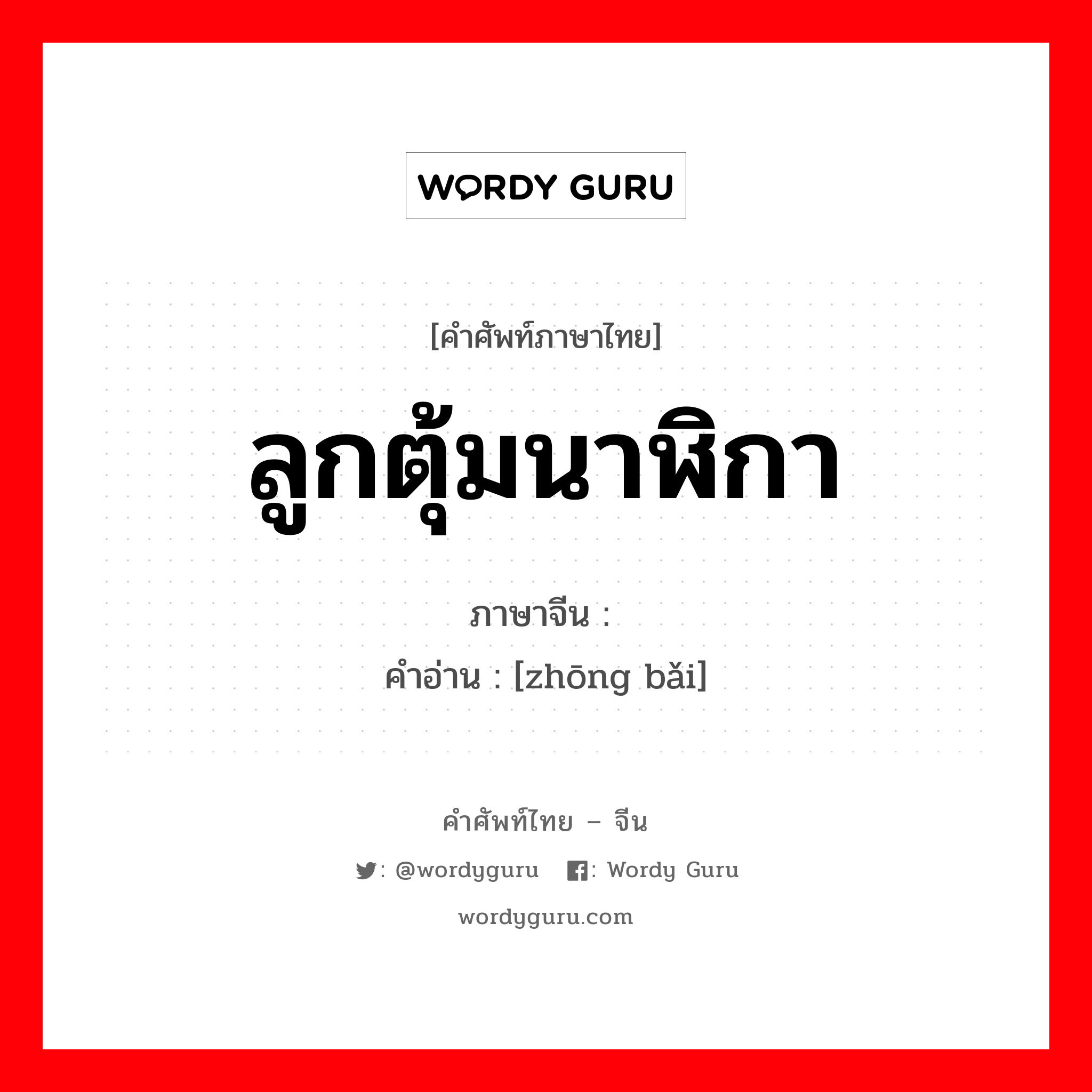 ลูกตุ้มนาฬิกา ภาษาจีนคืออะไร, คำศัพท์ภาษาไทย - จีน ลูกตุ้มนาฬิกา ภาษาจีน 钟摆 คำอ่าน [zhōng bǎi]