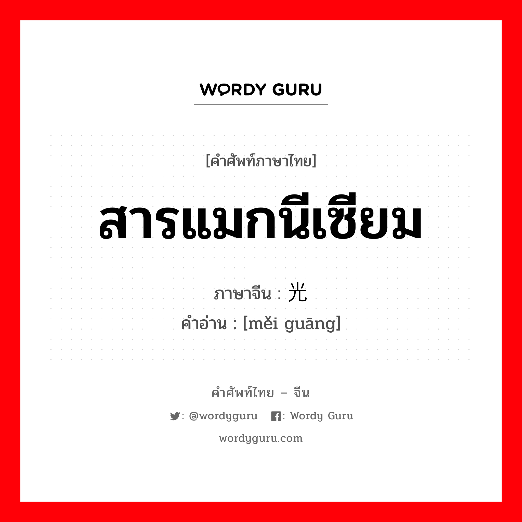 สารแมกนีเซียม ภาษาจีนคืออะไร, คำศัพท์ภาษาไทย - จีน สารแมกนีเซียม ภาษาจีน 镁光 คำอ่าน [měi guāng]