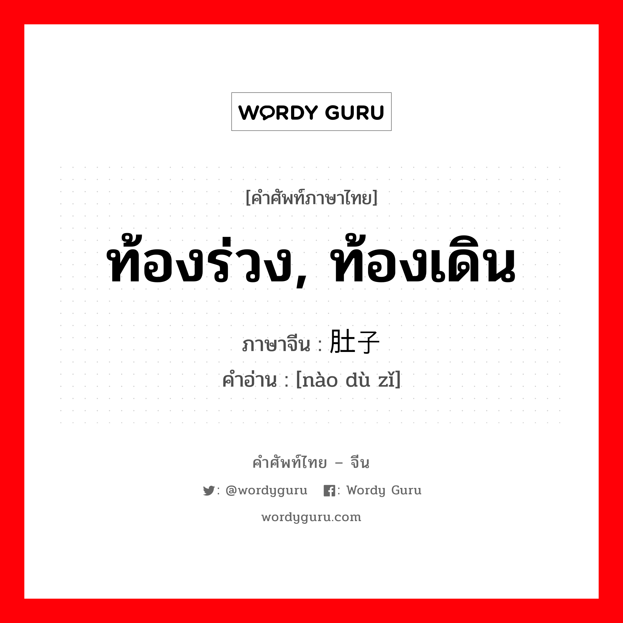 ท้องร่วง, ท้องเดิน ภาษาจีนคืออะไร, คำศัพท์ภาษาไทย - จีน ท้องร่วง, ท้องเดิน ภาษาจีน 闹肚子 คำอ่าน [nào dù zǐ]