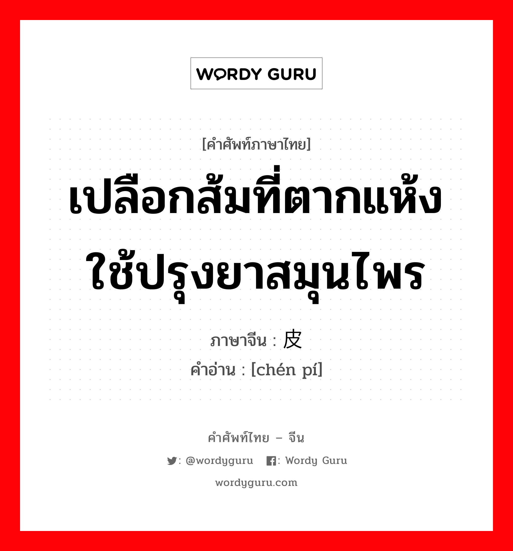 เปลือกส้มที่ตากแห้ง ใช้ปรุงยาสมุนไพร ภาษาจีนคืออะไร, คำศัพท์ภาษาไทย - จีน เปลือกส้มที่ตากแห้ง ใช้ปรุงยาสมุนไพร ภาษาจีน 陈皮 คำอ่าน [chén pí]