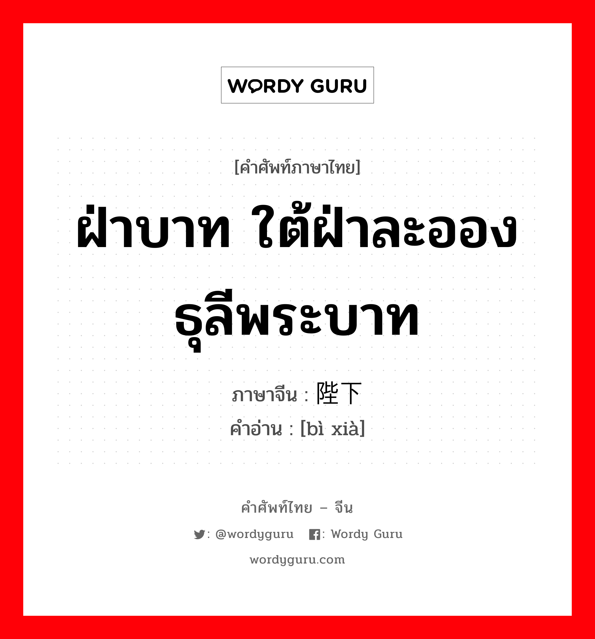 ฝ่าบาท ใต้ฝ่าละอองธุลีพระบาท ภาษาจีนคืออะไร, คำศัพท์ภาษาไทย - จีน ฝ่าบาท ใต้ฝ่าละอองธุลีพระบาท ภาษาจีน 陛下 คำอ่าน [bì xià]