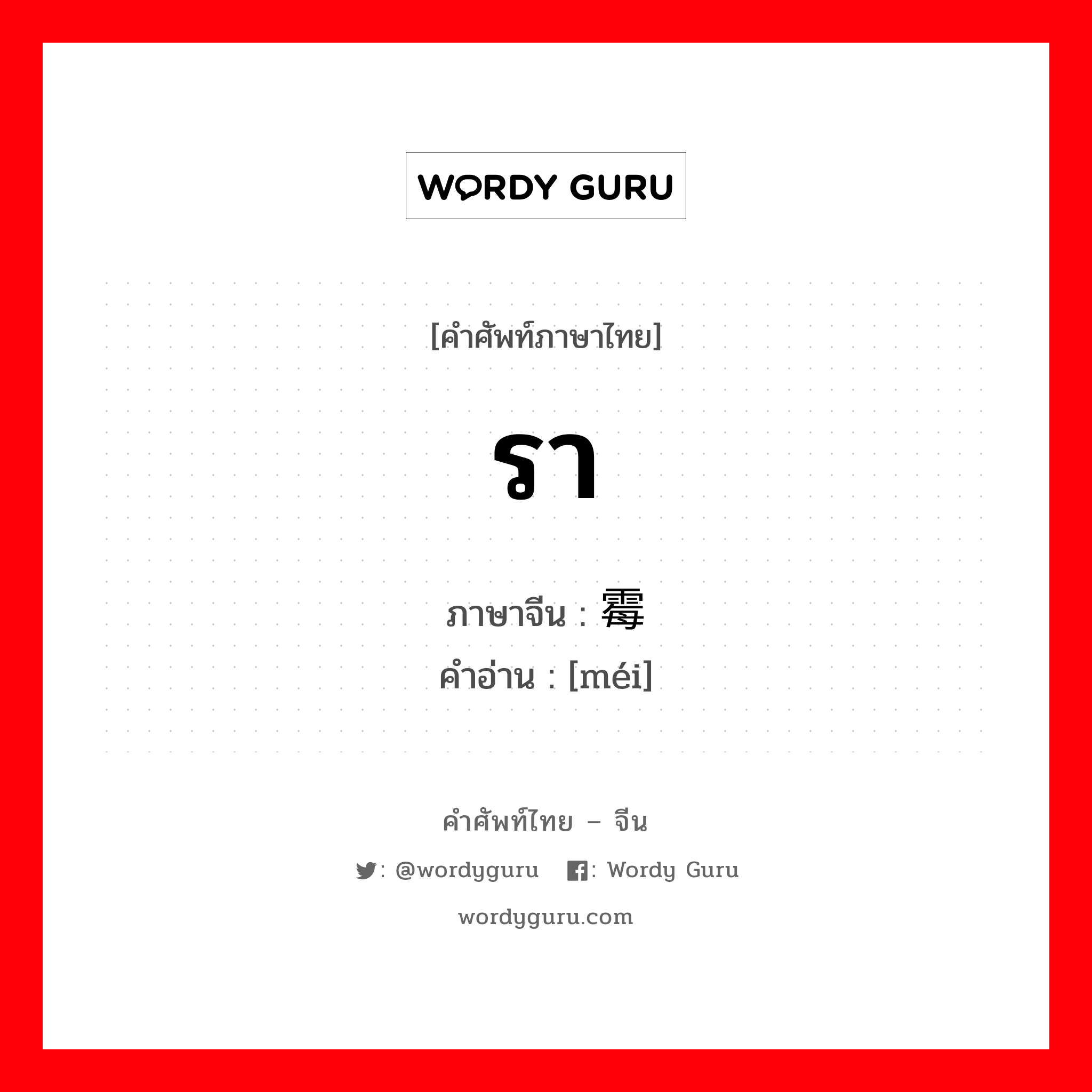 รา ภาษาจีนคืออะไร, คำศัพท์ภาษาไทย - จีน รา ภาษาจีน 霉 คำอ่าน [méi]