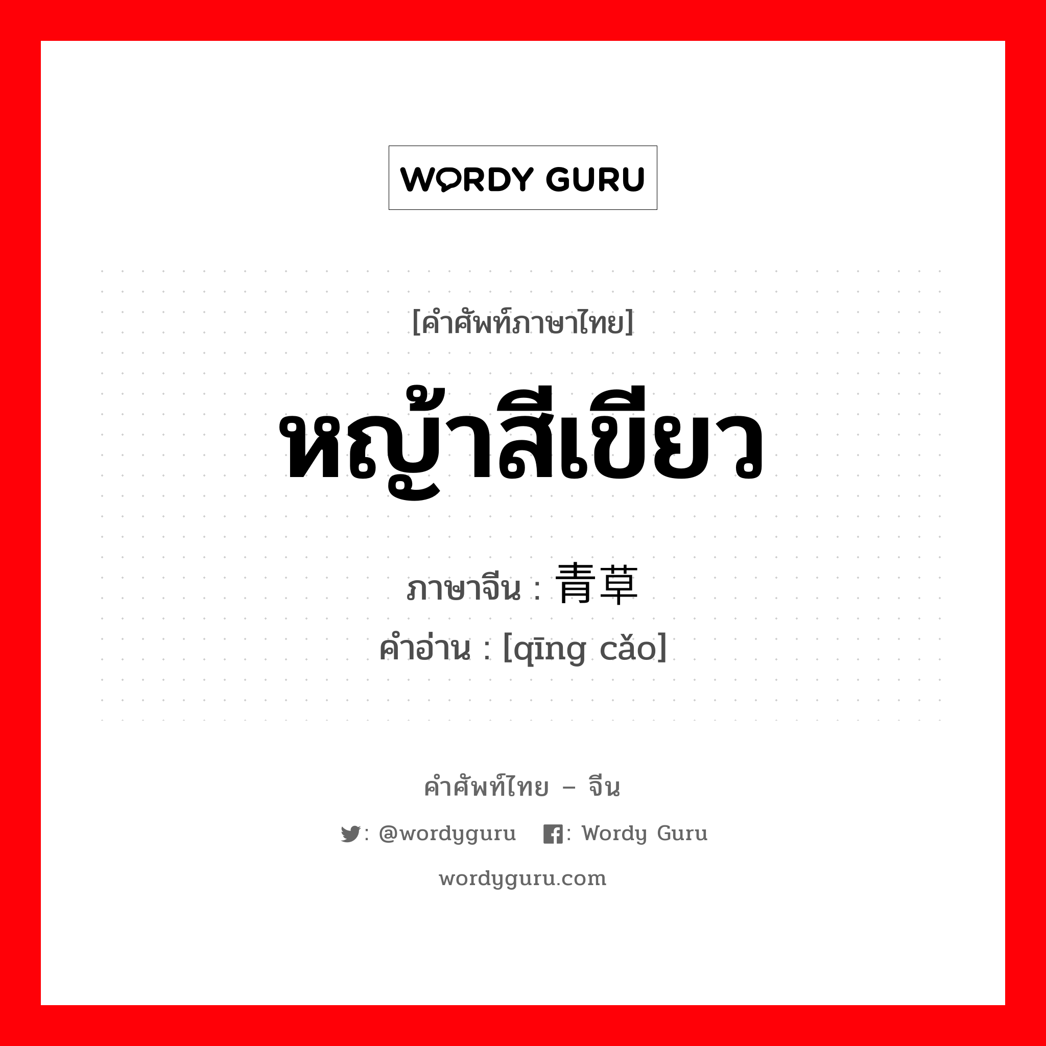 หญ้าสีเขียว ภาษาจีนคืออะไร, คำศัพท์ภาษาไทย - จีน หญ้าสีเขียว ภาษาจีน 青草 คำอ่าน [qīng cǎo]