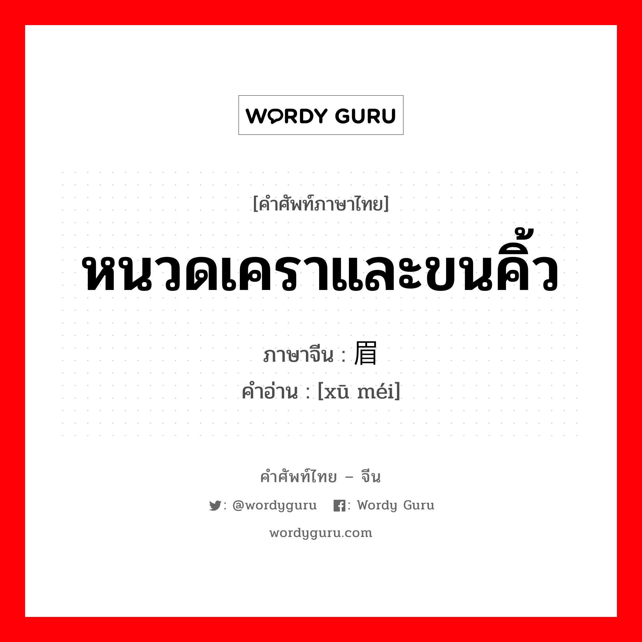 หนวดเคราและขนคิ้ว ภาษาจีนคืออะไร, คำศัพท์ภาษาไทย - จีน หนวดเคราและขนคิ้ว ภาษาจีน 须眉 คำอ่าน [xū méi]