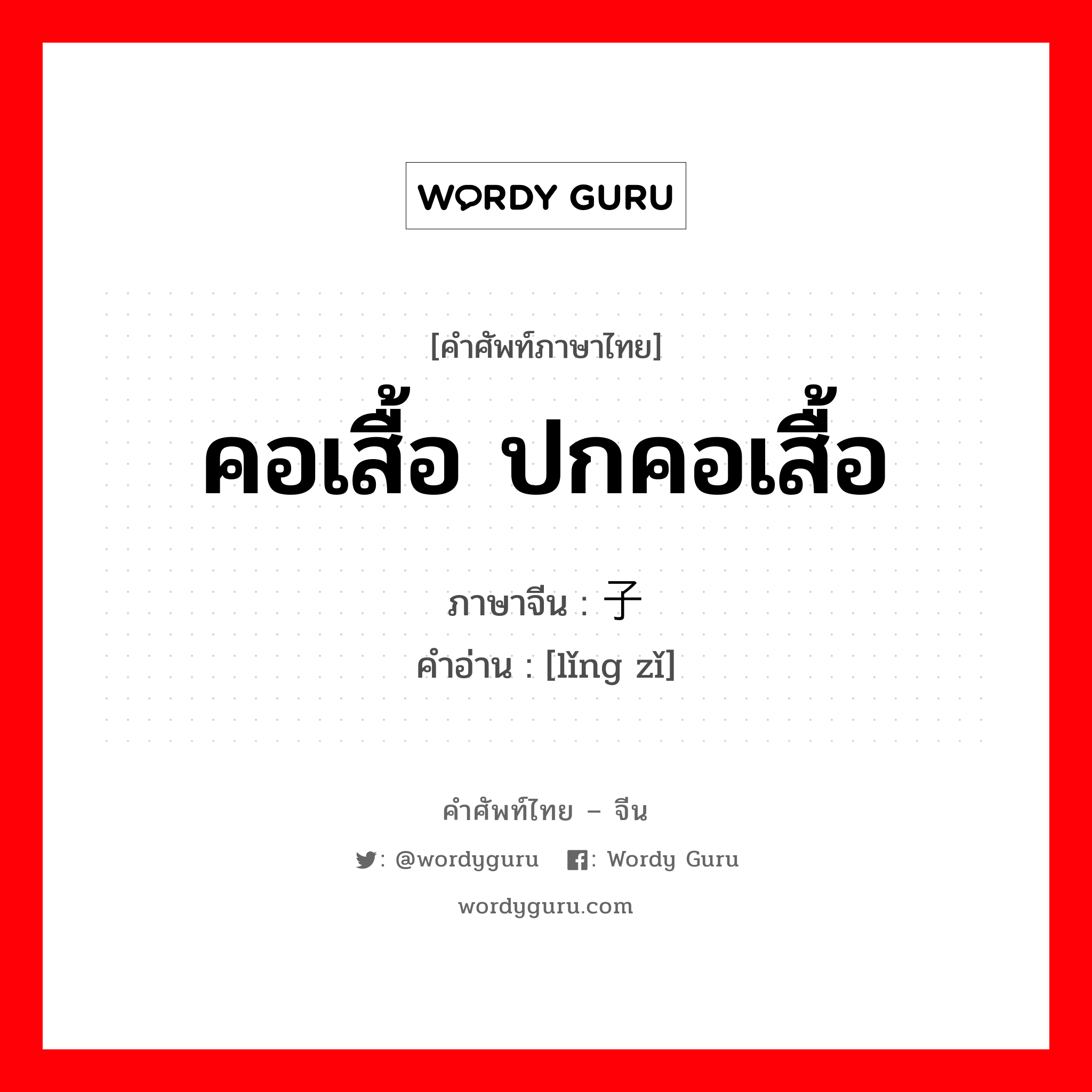 คอเสื้อ ปกคอเสื้อ ภาษาจีนคืออะไร, คำศัพท์ภาษาไทย - จีน คอเสื้อ ปกคอเสื้อ ภาษาจีน 领子 คำอ่าน [lǐng zǐ]