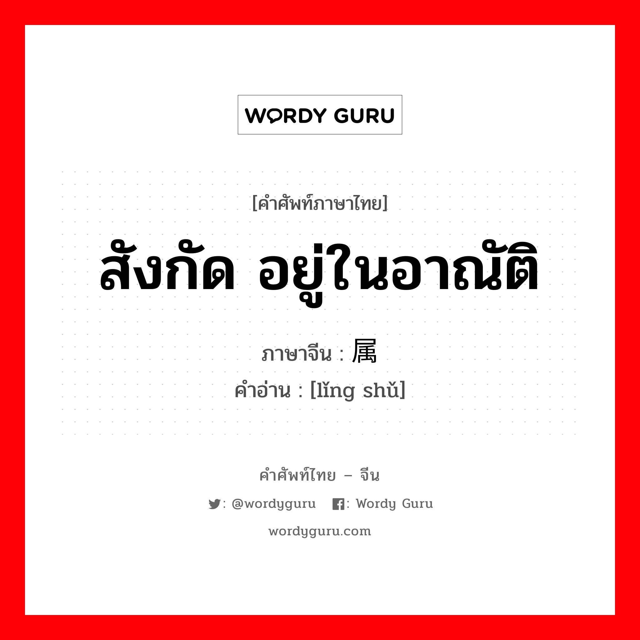 สังกัด อยู่ในอาณัติ ภาษาจีนคืออะไร, คำศัพท์ภาษาไทย - จีน สังกัด อยู่ในอาณัติ ภาษาจีน 领属 คำอ่าน [lǐng shǔ]