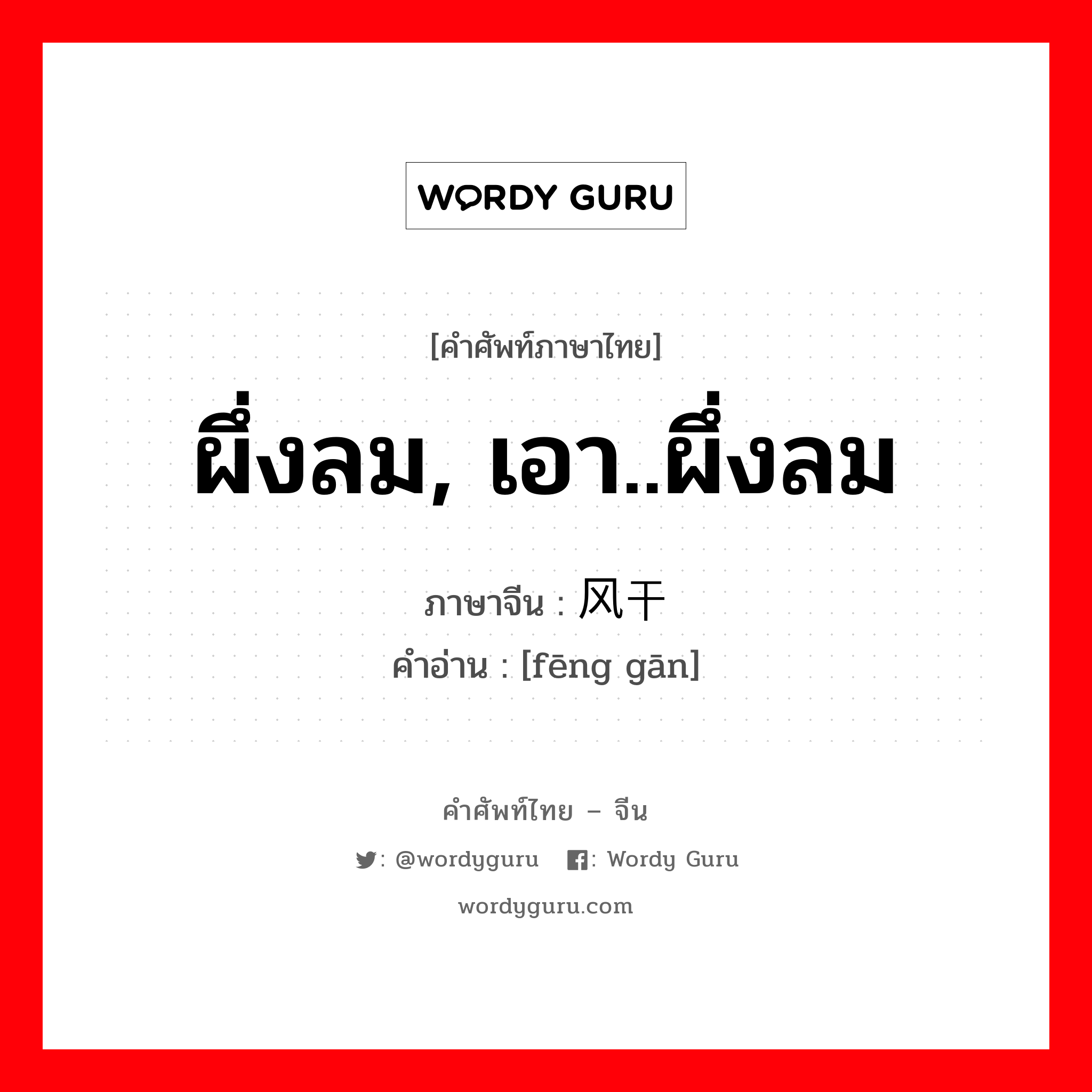 ผึ่งลม, เอา..ผึ่งลม ภาษาจีนคืออะไร, คำศัพท์ภาษาไทย - จีน ผึ่งลม, เอา..ผึ่งลม ภาษาจีน 风干 คำอ่าน [fēng gān]