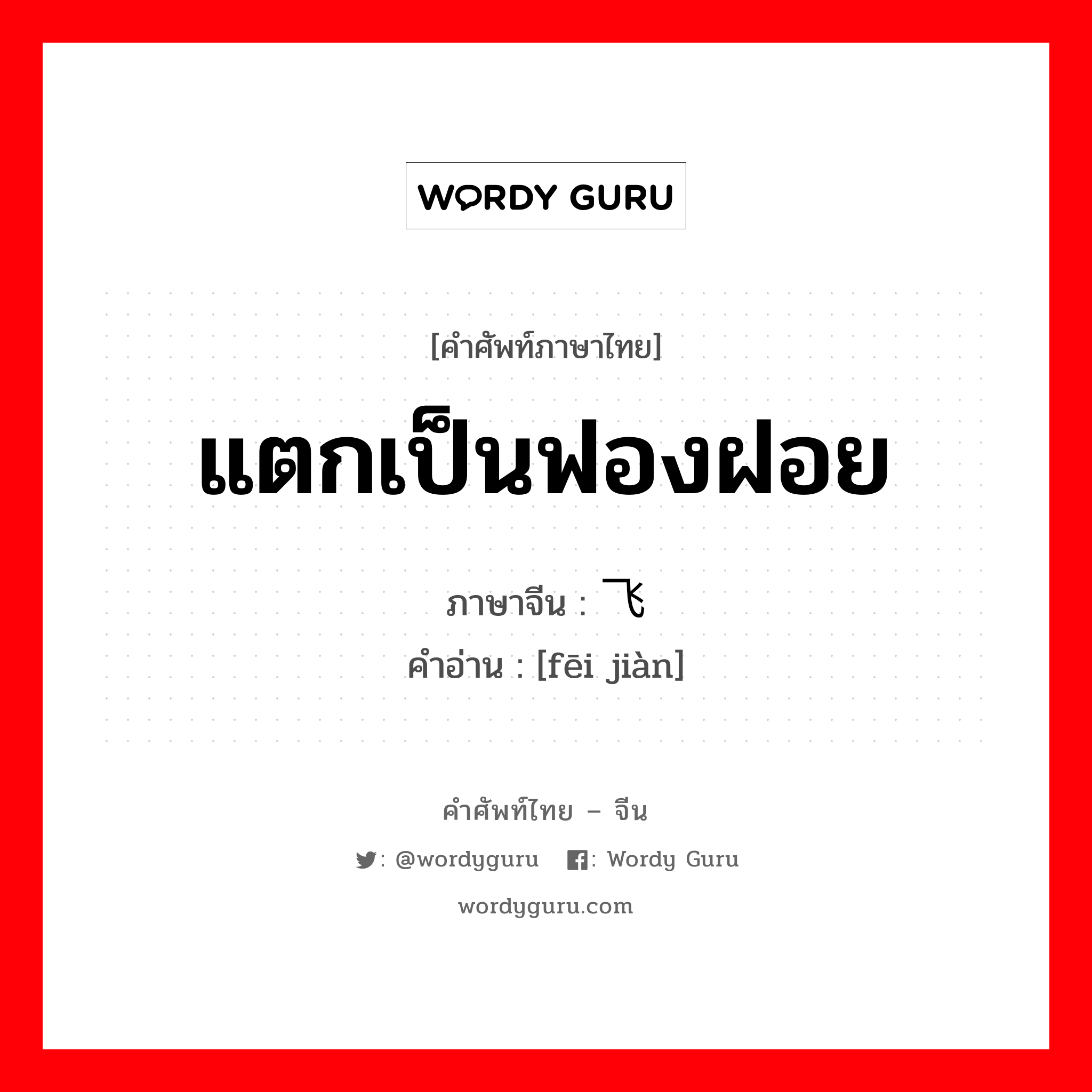 แตกเป็นฟองฝอย ภาษาจีนคืออะไร, คำศัพท์ภาษาไทย - จีน แตกเป็นฟองฝอย ภาษาจีน 飞溅 คำอ่าน [fēi jiàn]