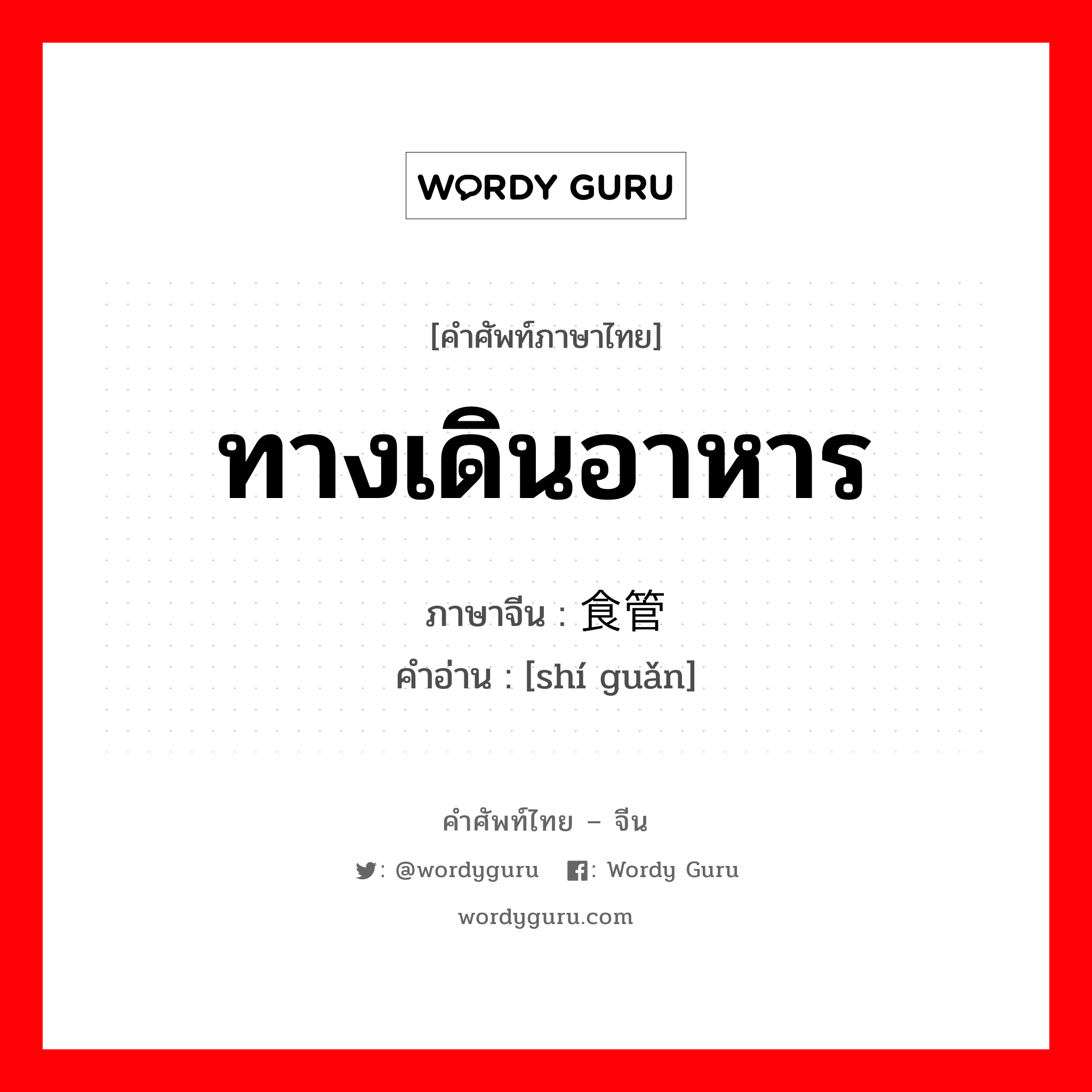 ทางเดินอาหาร ภาษาจีนคืออะไร, คำศัพท์ภาษาไทย - จีน ทางเดินอาหาร ภาษาจีน 食管 คำอ่าน [shí guǎn]