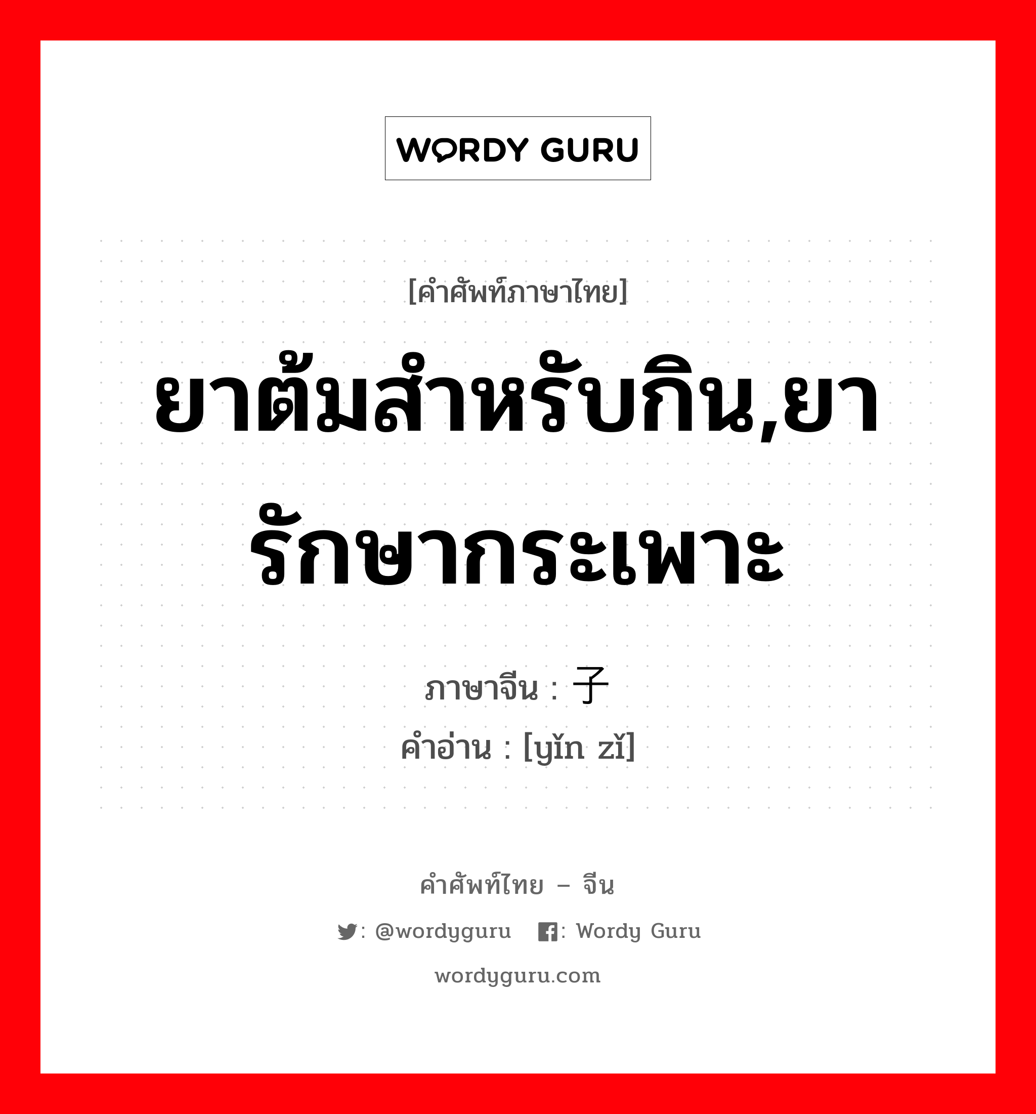 ยาต้มสำหรับกิน,ยารักษากระเพาะ ภาษาจีนคืออะไร, คำศัพท์ภาษาไทย - จีน ยาต้มสำหรับกิน,ยารักษากระเพาะ ภาษาจีน 饮子 คำอ่าน [yǐn zǐ]