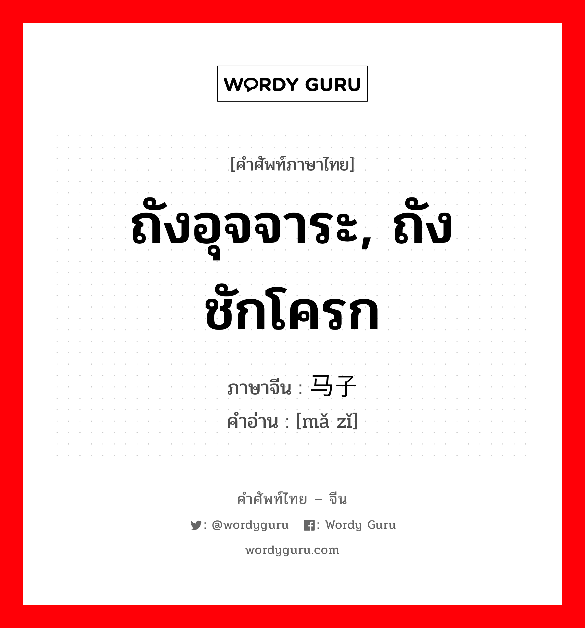 ถังอุจจาระ, ถังชักโครก ภาษาจีนคืออะไร, คำศัพท์ภาษาไทย - จีน ถังอุจจาระ, ถังชักโครก ภาษาจีน 马子 คำอ่าน [mǎ zǐ]