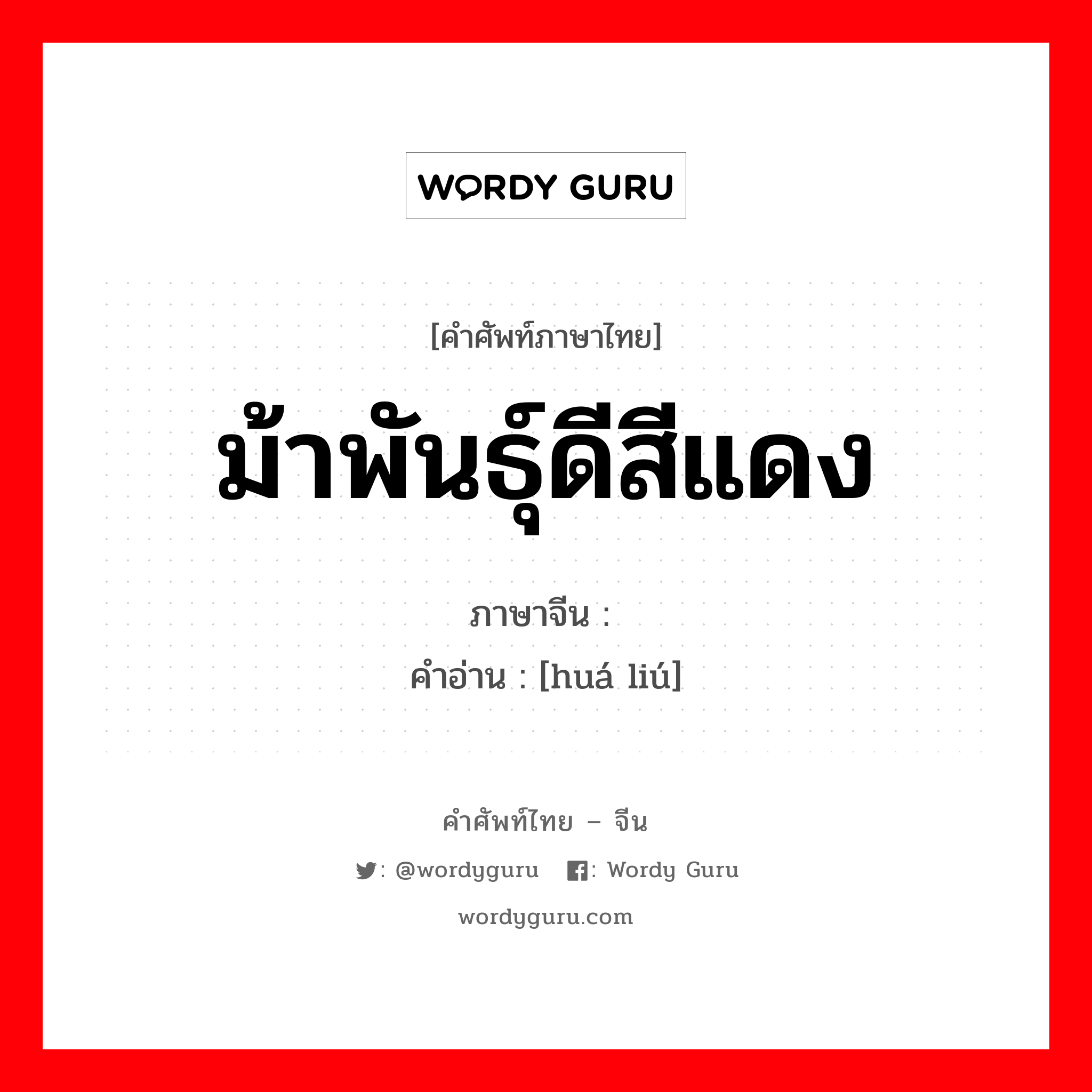 ม้าพันธุ์ดีสีแดง ภาษาจีนคืออะไร, คำศัพท์ภาษาไทย - จีน ม้าพันธุ์ดีสีแดง ภาษาจีน 骅骝 คำอ่าน [huá liú]