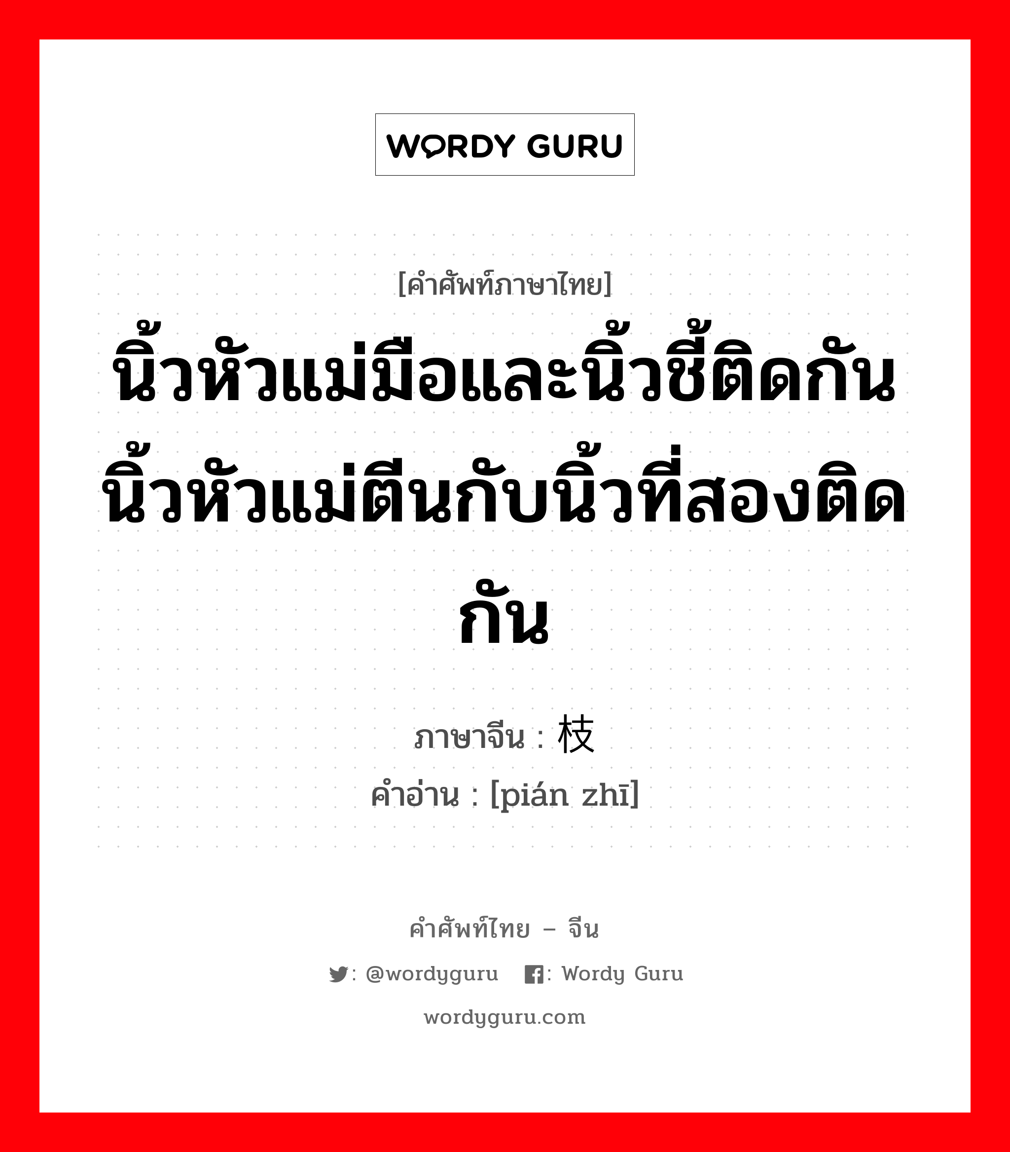 นิ้วหัวแม่มือและนิ้วชี้ติดกัน นิ้วหัวแม่ตีนกับนิ้วที่สองติดกัน ภาษาจีนคืออะไร, คำศัพท์ภาษาไทย - จีน นิ้วหัวแม่มือและนิ้วชี้ติดกัน นิ้วหัวแม่ตีนกับนิ้วที่สองติดกัน ภาษาจีน 骈枝 คำอ่าน [pián zhī]