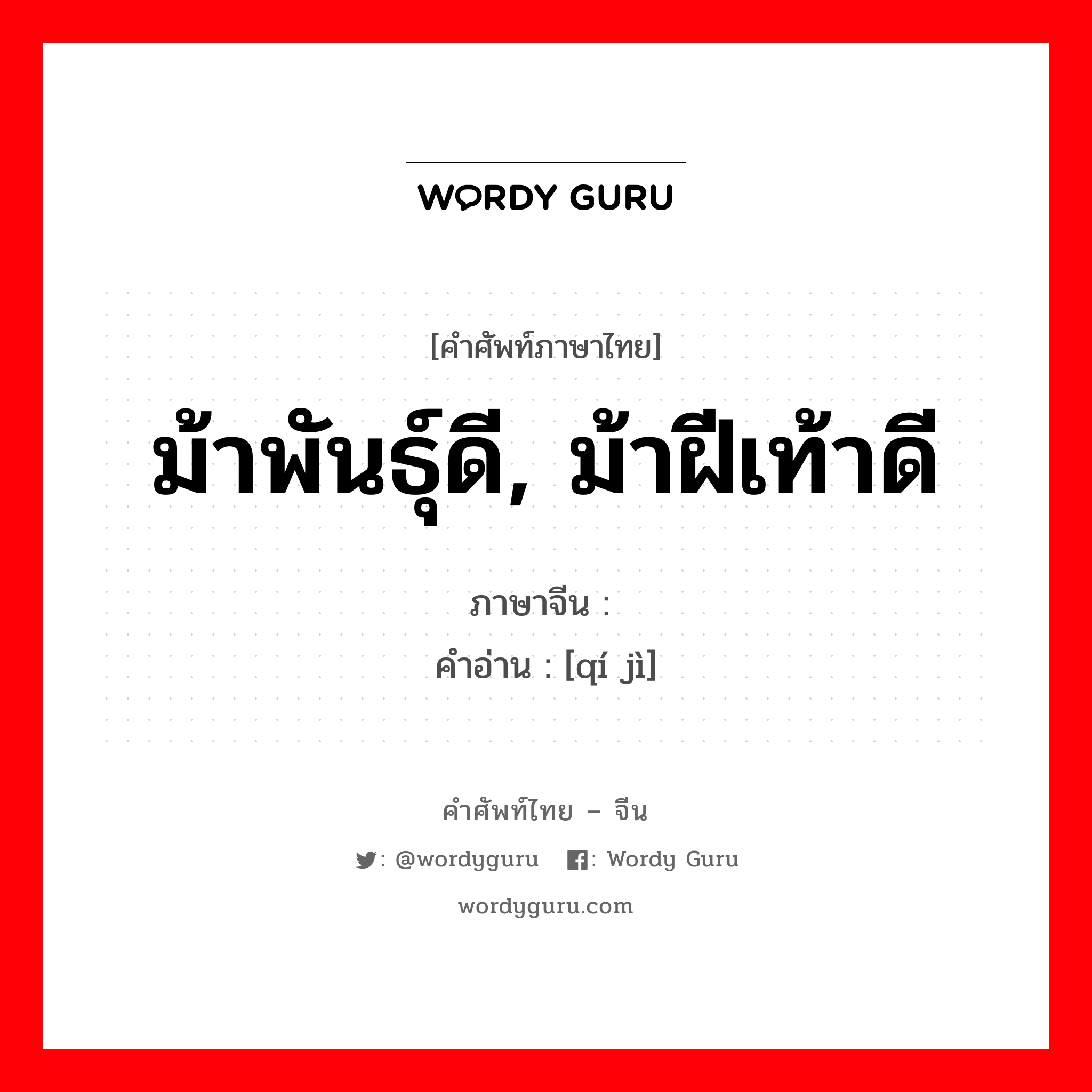 ม้าพันธุ์ดี, ม้าฝีเท้าดี ภาษาจีนคืออะไร, คำศัพท์ภาษาไทย - จีน ม้าพันธุ์ดี, ม้าฝีเท้าดี ภาษาจีน 骐骥 คำอ่าน [qí jì]