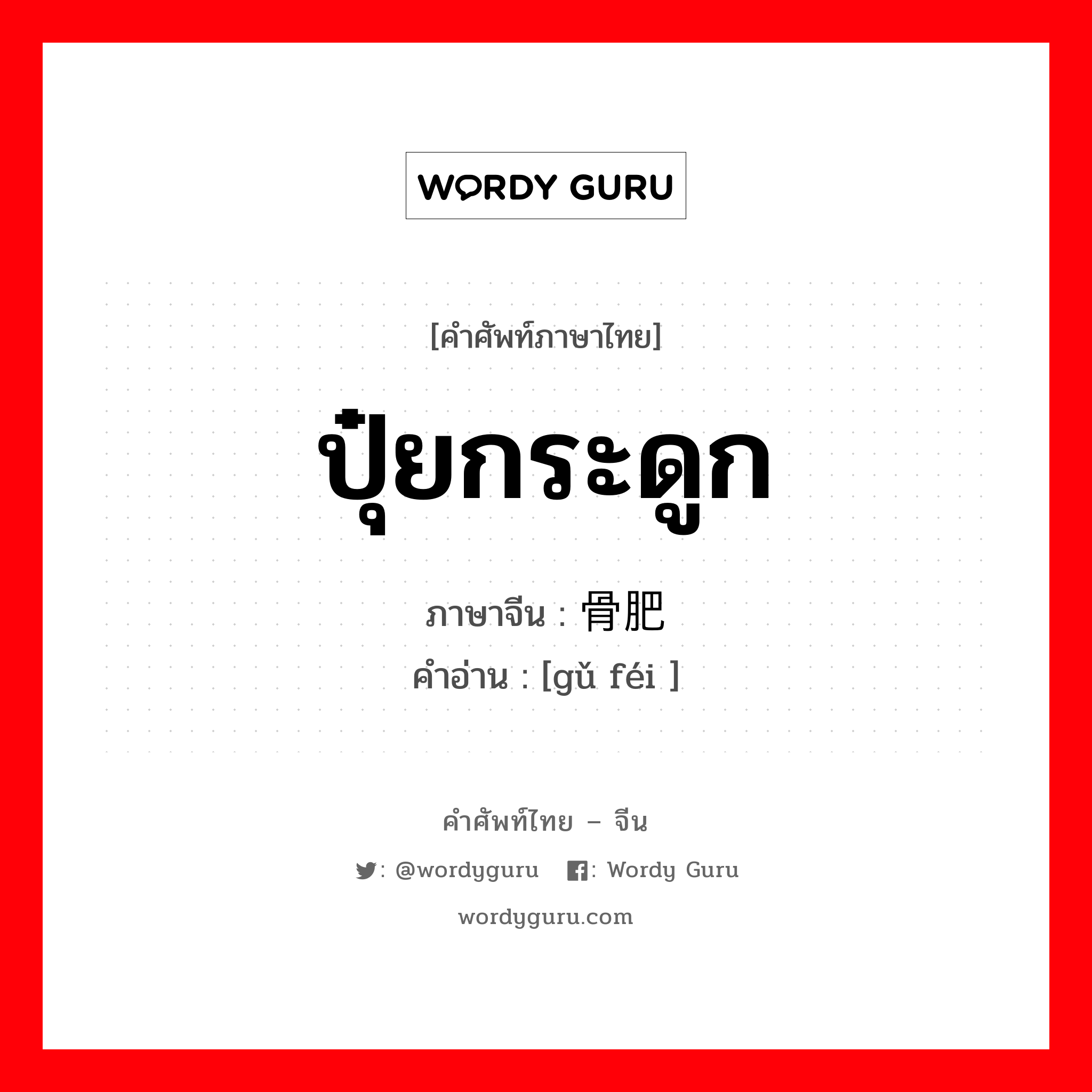 ปุ๋ยกระดูก ภาษาจีนคืออะไร, คำศัพท์ภาษาไทย - จีน ปุ๋ยกระดูก ภาษาจีน 骨肥 คำอ่าน [gǔ féi ]