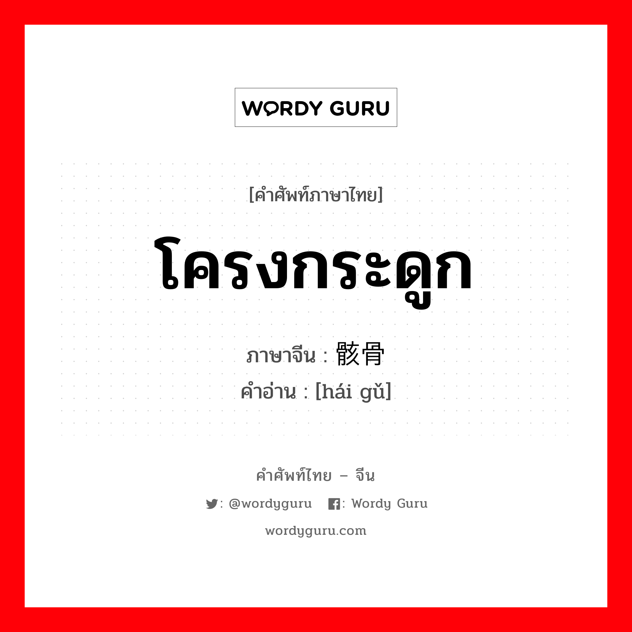 โครงกระดูก ภาษาจีนคืออะไร, คำศัพท์ภาษาไทย - จีน โครงกระดูก ภาษาจีน 骸骨 คำอ่าน [hái gǔ]