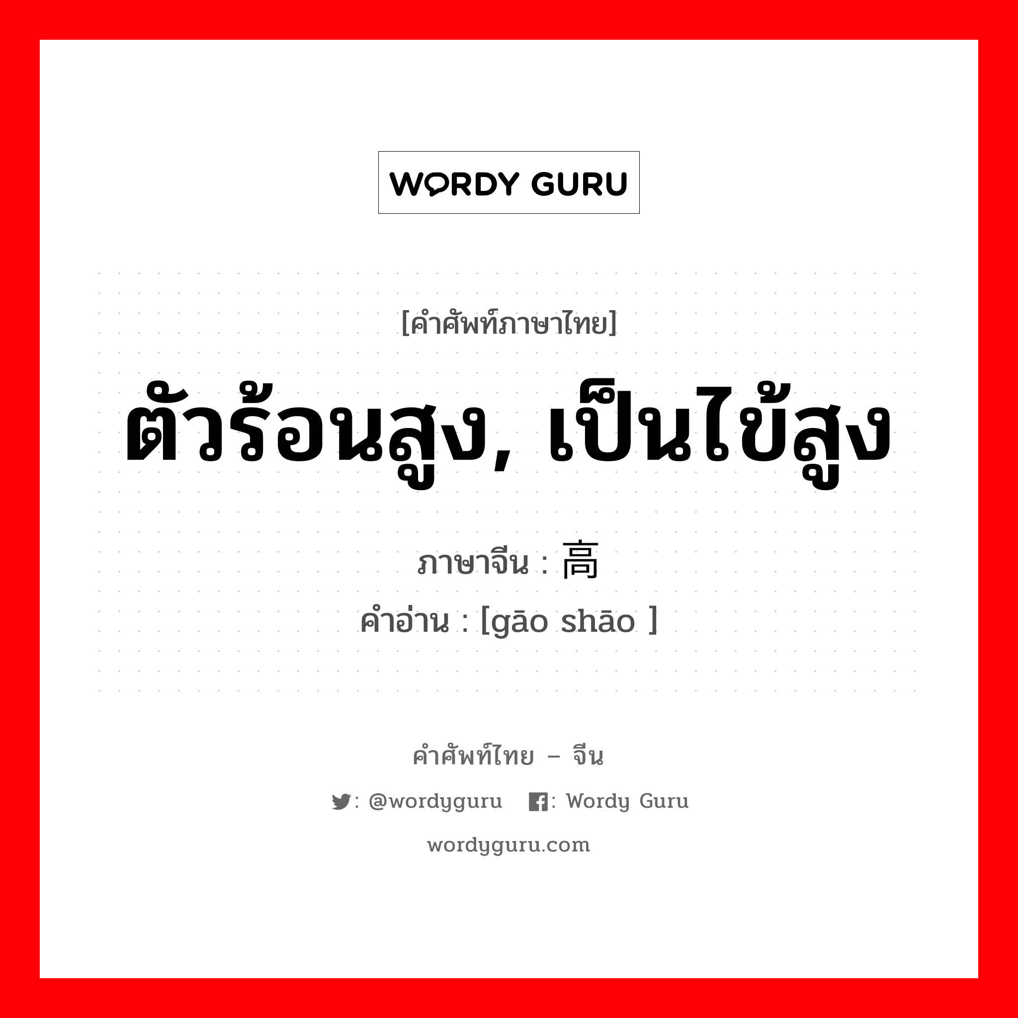 ตัวร้อนสูง, เป็นไข้สูง ภาษาจีนคืออะไร, คำศัพท์ภาษาไทย - จีน ตัวร้อนสูง, เป็นไข้สูง ภาษาจีน 高烧 คำอ่าน [gāo shāo ]