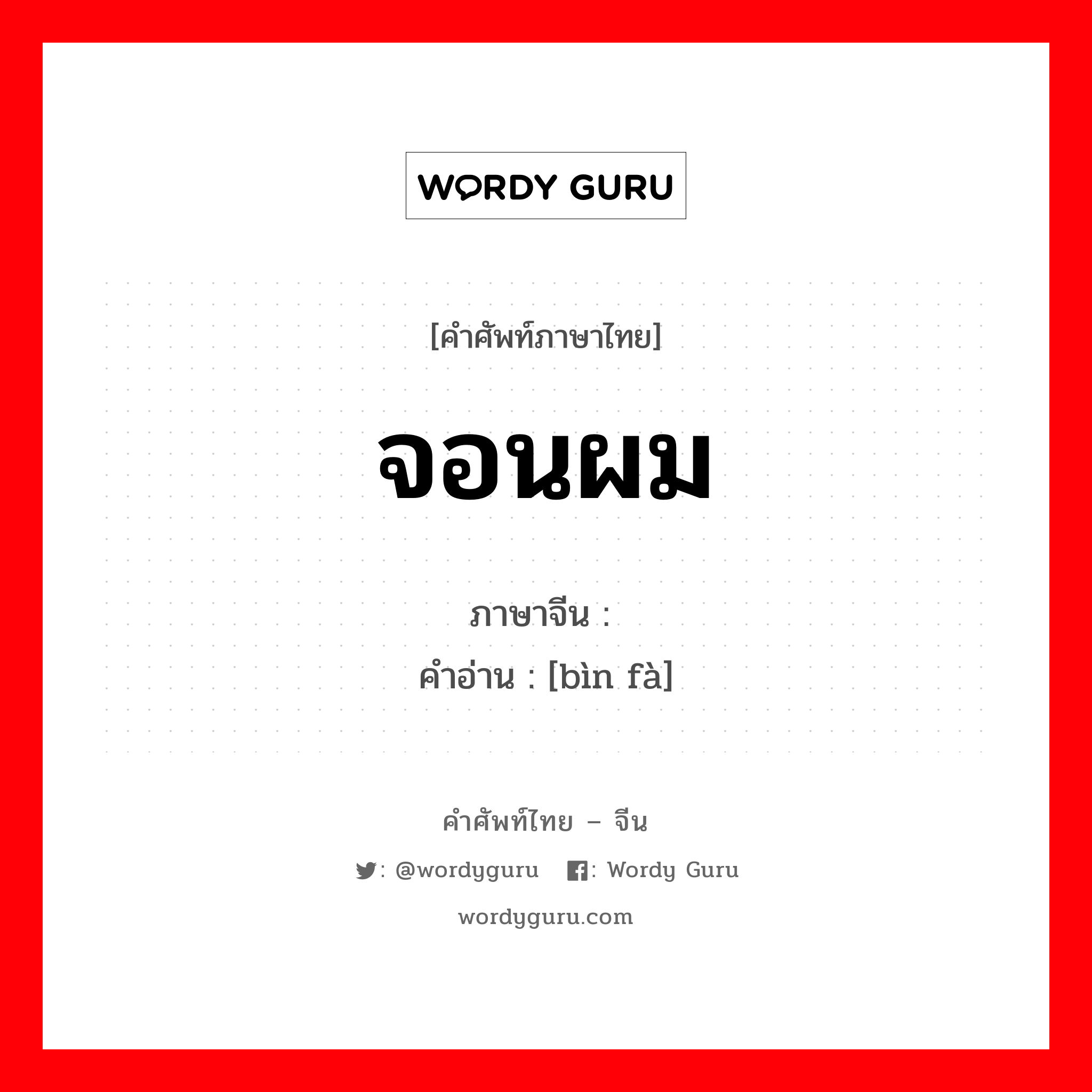 จอนผม ภาษาจีนคืออะไร, คำศัพท์ภาษาไทย - จีน จอนผม ภาษาจีน 鬓发 คำอ่าน [bìn fà]