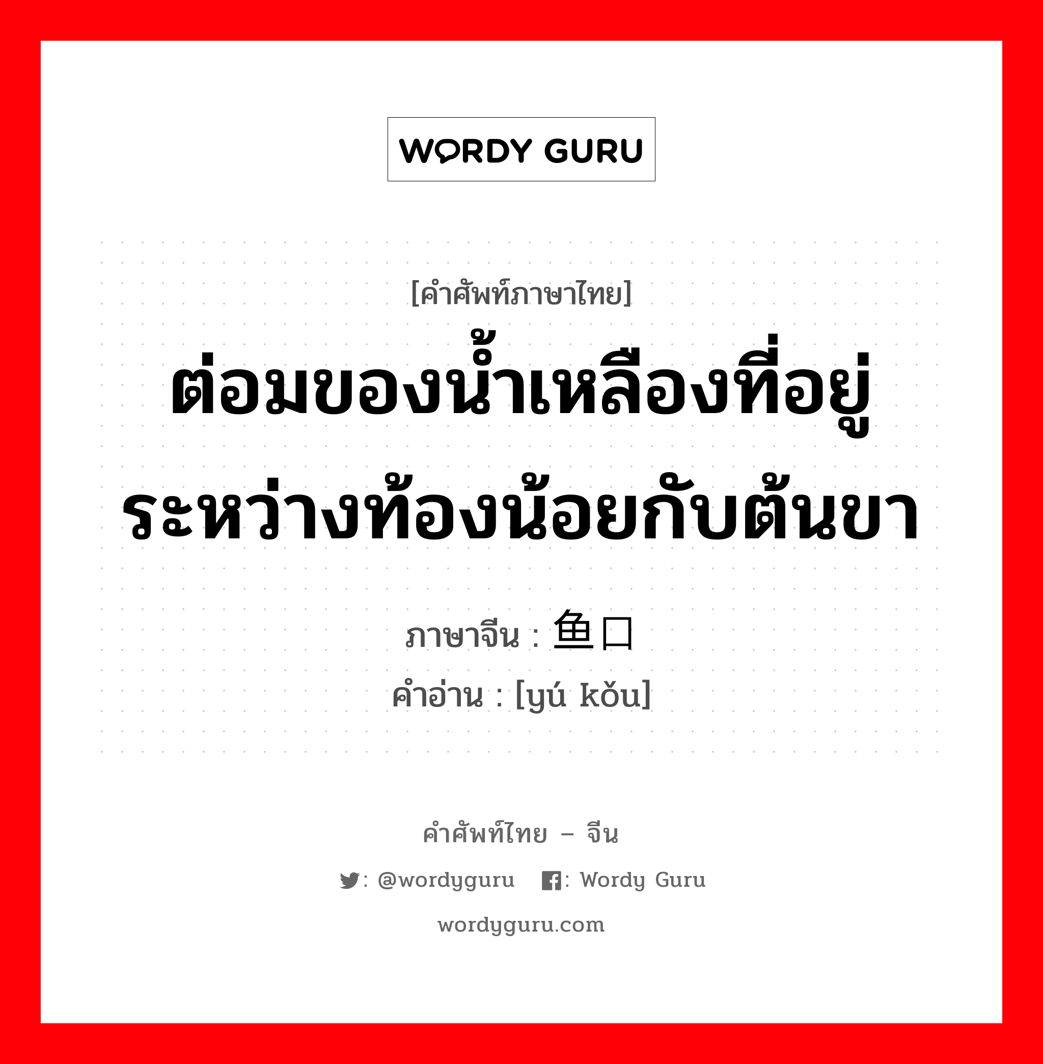 ต่อมของน้ำเหลืองที่อยู่ระหว่างท้องน้อยกับต้นขา ภาษาจีนคืออะไร, คำศัพท์ภาษาไทย - จีน ต่อมของน้ำเหลืองที่อยู่ระหว่างท้องน้อยกับต้นขา ภาษาจีน 鱼口 คำอ่าน [yú kǒu]