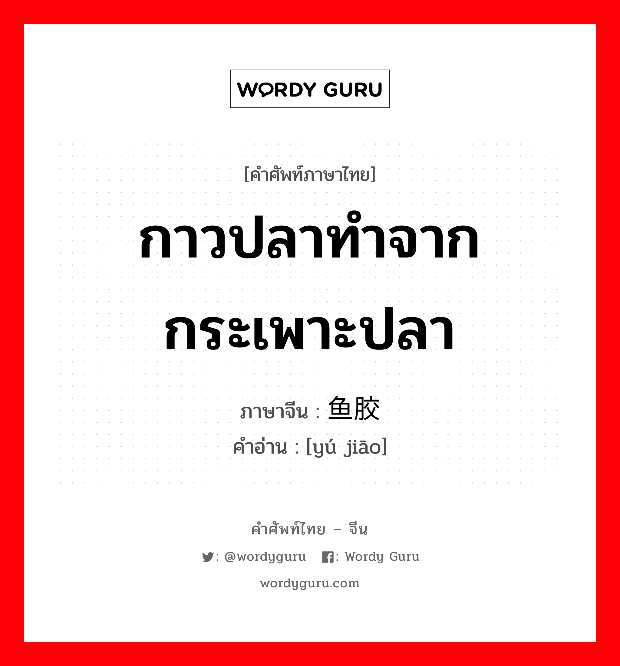 กาวปลาทำจากกระเพาะปลา ภาษาจีนคืออะไร, คำศัพท์ภาษาไทย - จีน กาวปลาทำจากกระเพาะปลา ภาษาจีน 鱼胶 คำอ่าน [yú jiāo]